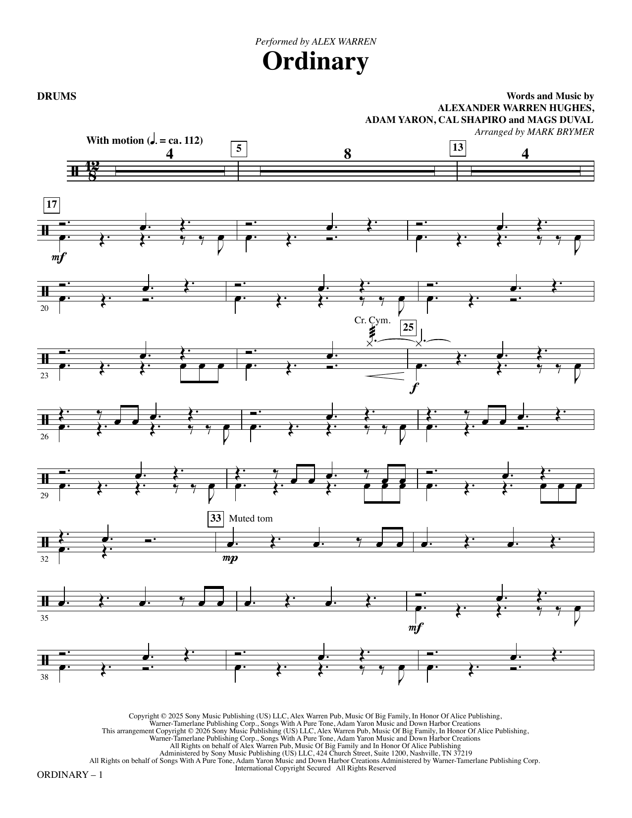 Ordinary (arr. Mark Brymer) - Drums: Choral Instrumental Pak