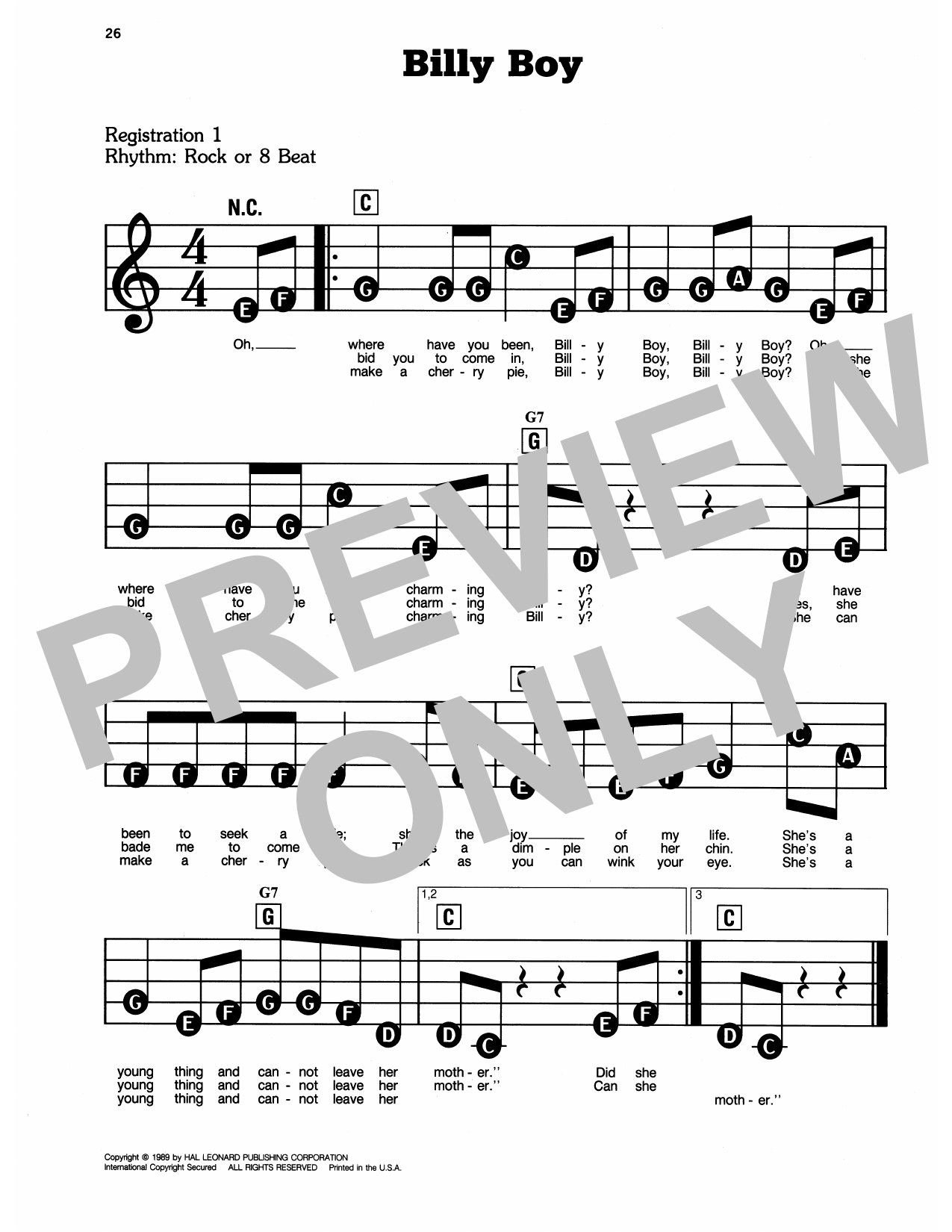 Billy Boy: E-Z Play Today