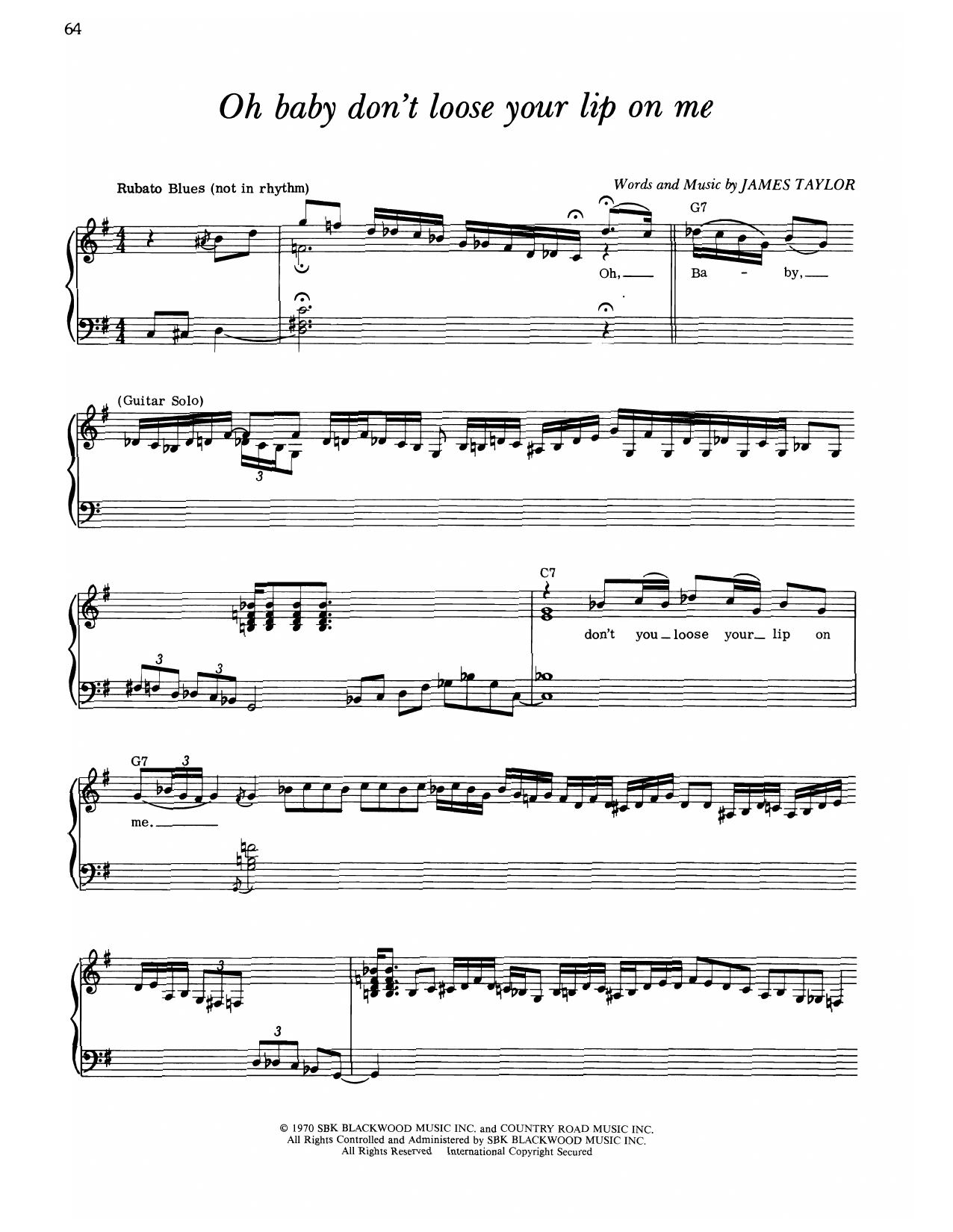 Oh Baby Don't Loose Your Lip On Me: Piano/Vocal/Guitar Sheet