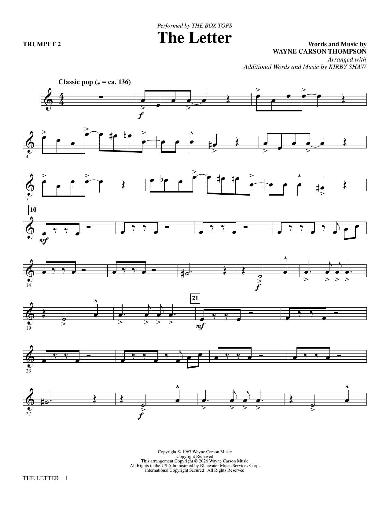 The Letter (arr. Kirby Shaw) - Bb Trumpet 2: Choral Instrumental Pak