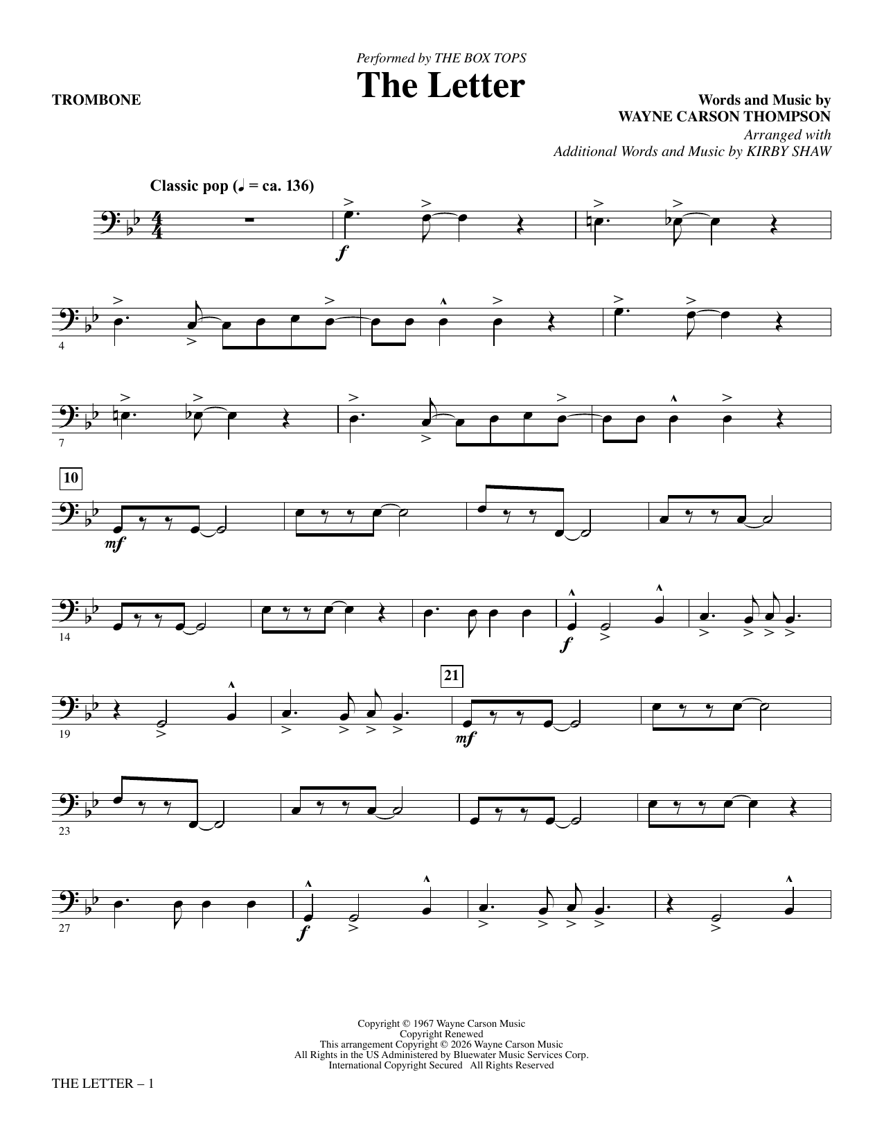 The Letter (arr. Kirby Shaw) - Trombone: Choral Instrumental Pak