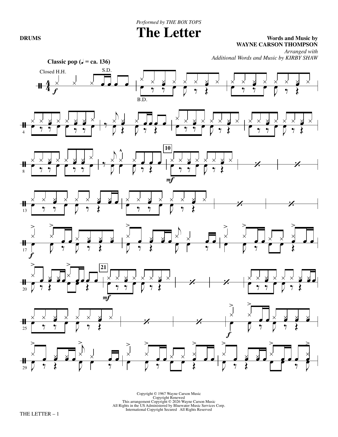 The Letter (arr. Kirby Shaw) - Drums: Choral Instrumental Pak