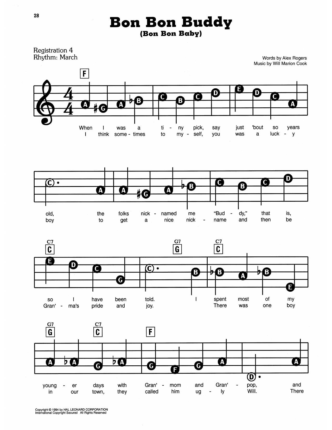 Bon Bon Buddy (Bon Bon Baby) (from In Dahomey): E-Z Play Today