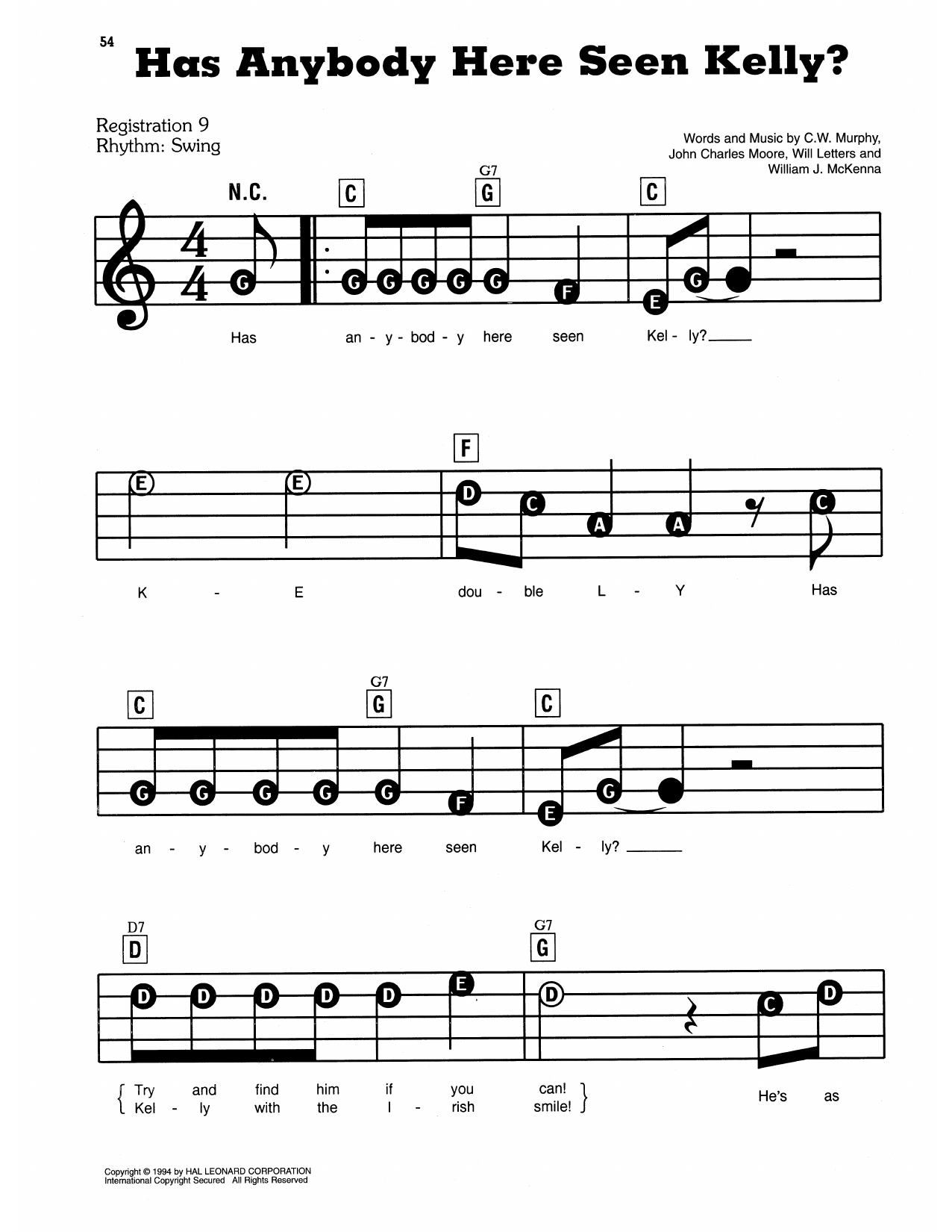 Has Anybody Here Seen Kelly? (from The Jolly Bachelors): E-Z Play Today