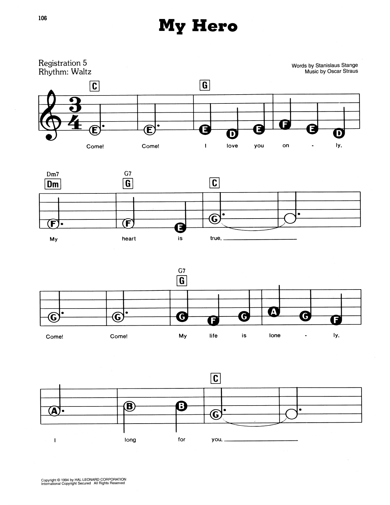 My Hero (from The Chocolate Soldier): E-Z Play Today