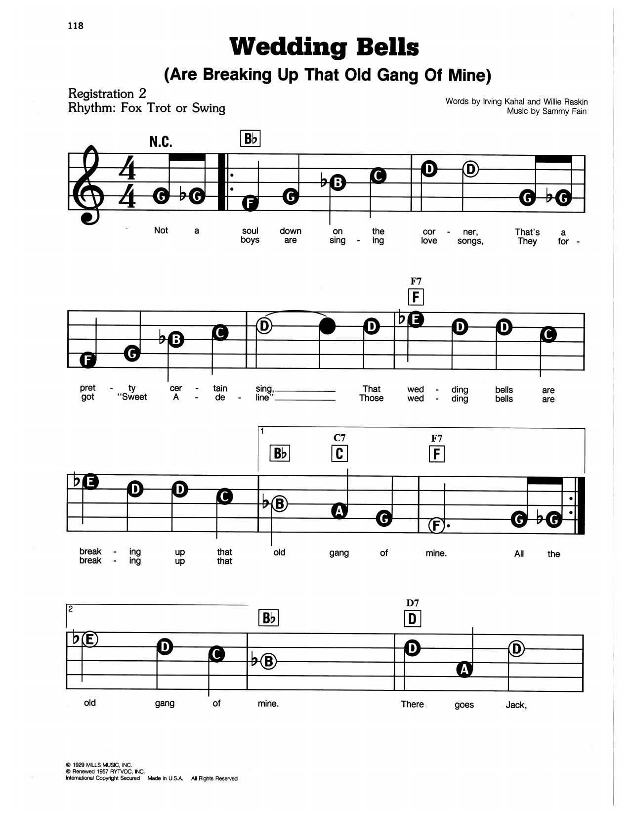 Wedding Bells (Are Breaking Up That Old Gang Of Mine): E-Z Play Today