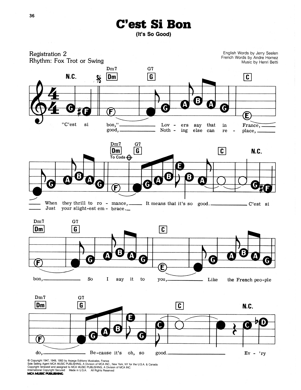 C'est Si Bon: E-Z Play Today