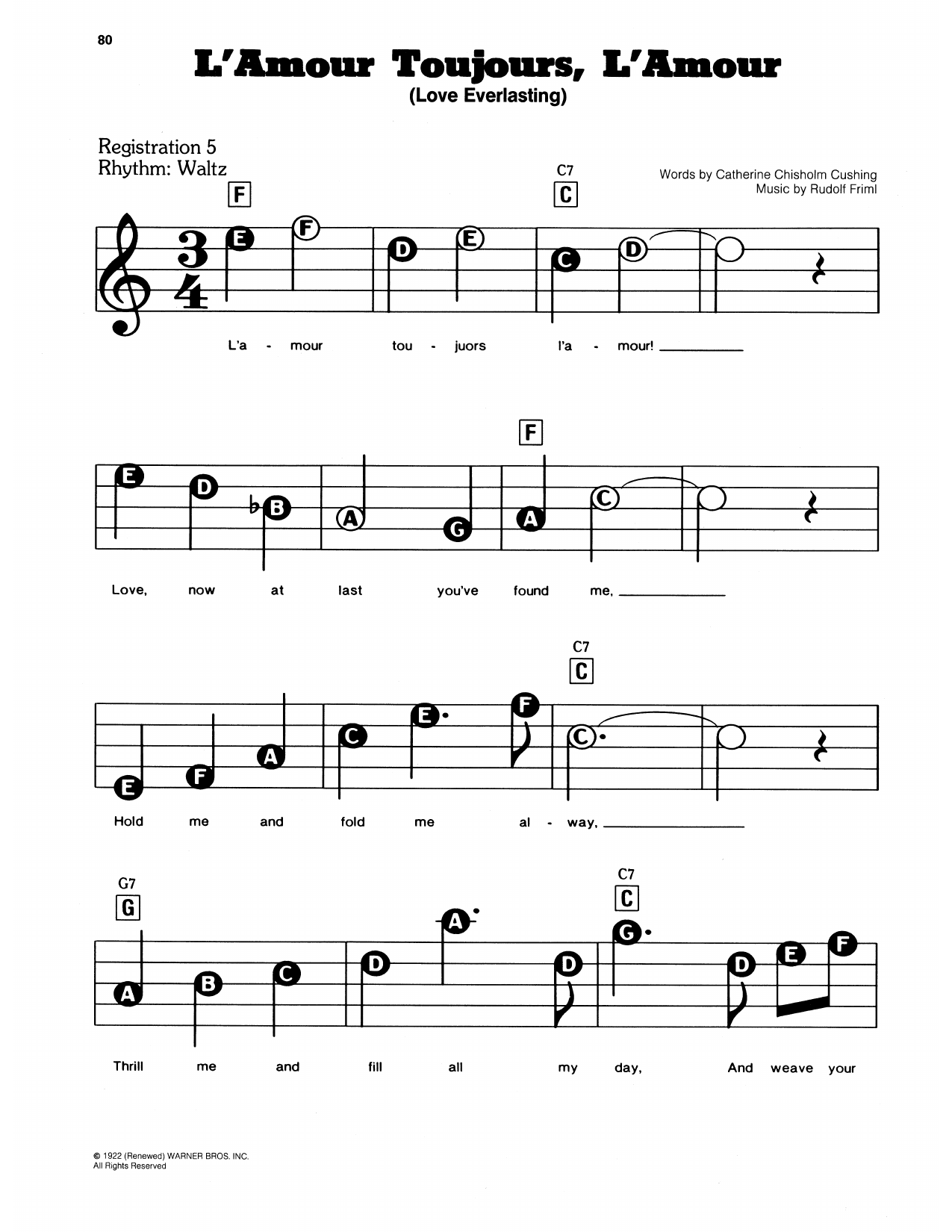 L'amour Toujours, L'amour (Love Everlasting) (from Bibi Of The Boudoir): E-Z Play Today