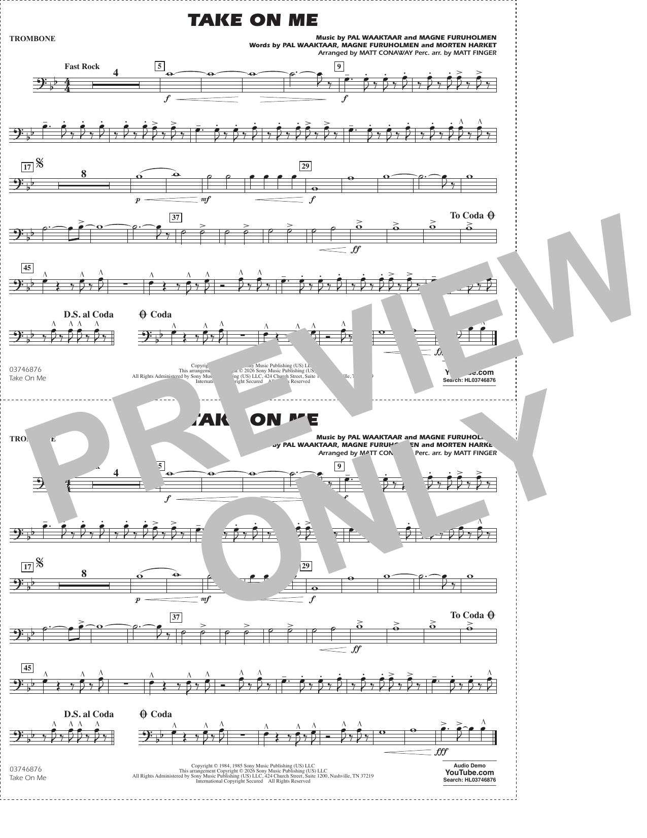 Take on Me (arr. Conway Finger) - Trombone