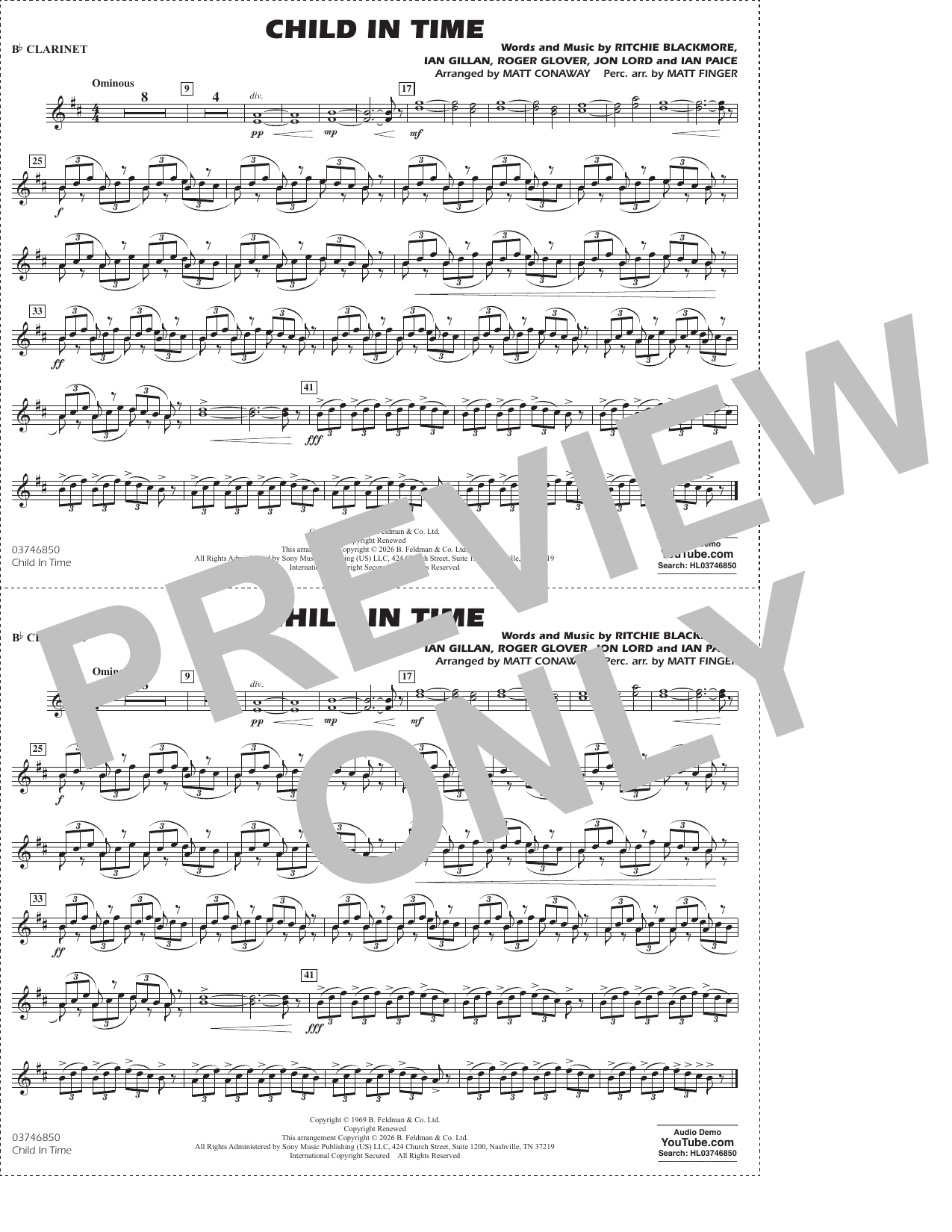 Child In Time (arr. Conaway Finger) - Bb Clarinet