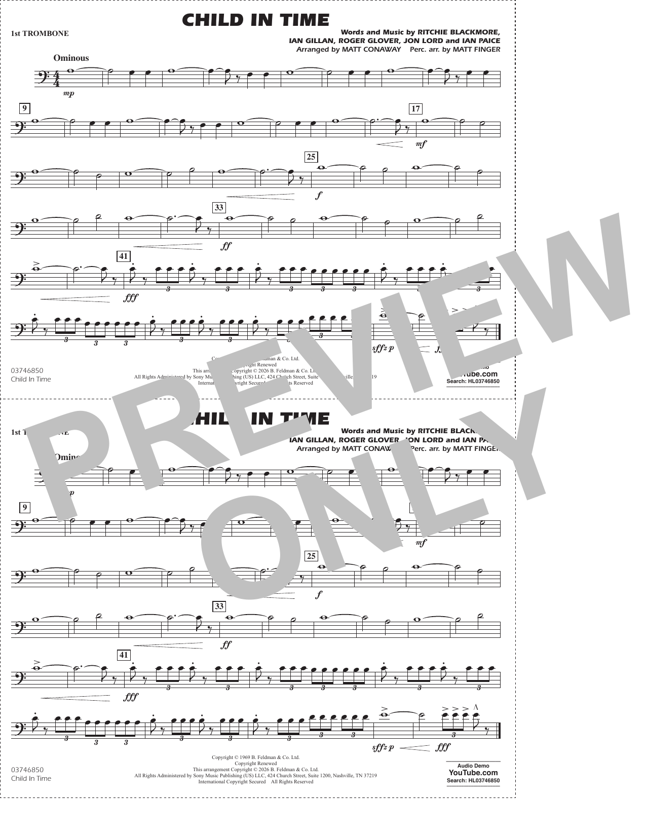 Child In Time (arr. Conaway Finger) - 1st Trombone
