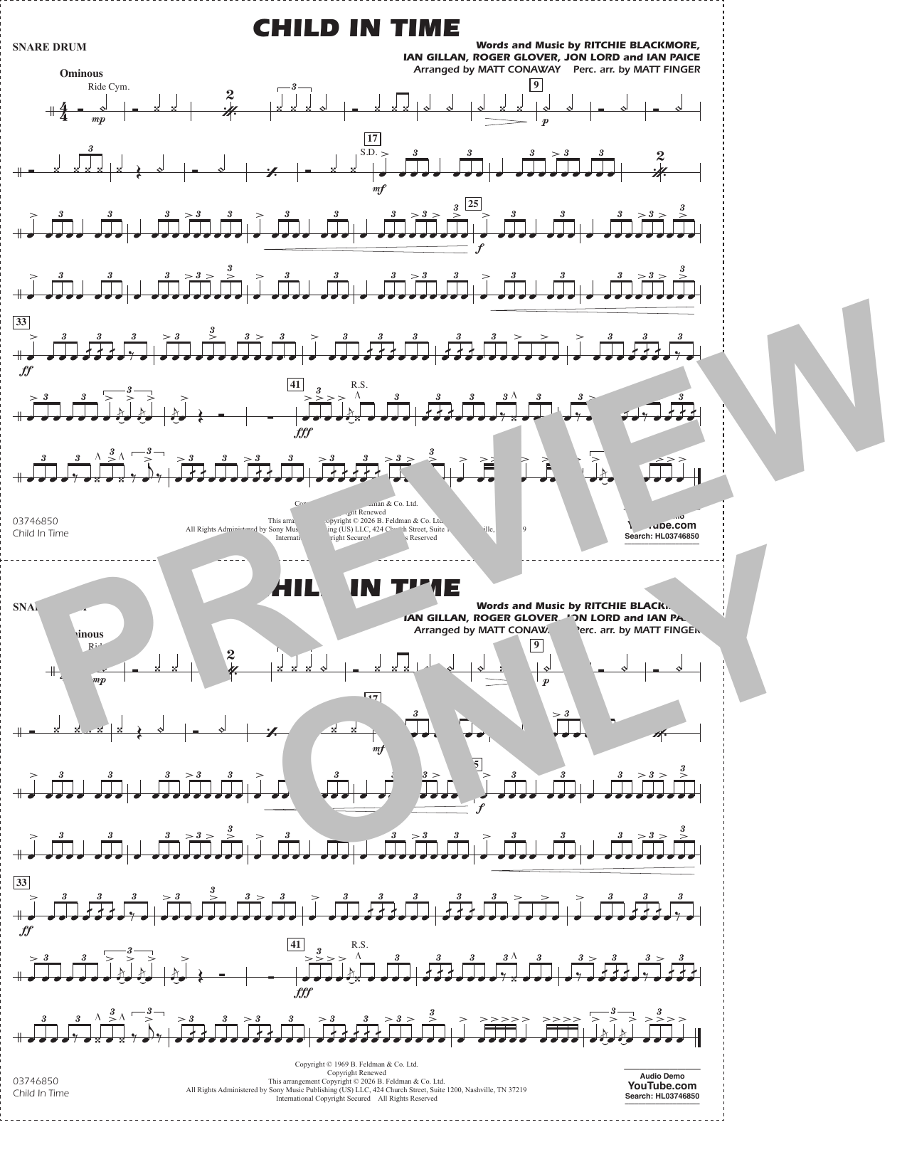 Child In Time (arr. Conaway Finger) - Snare Drum