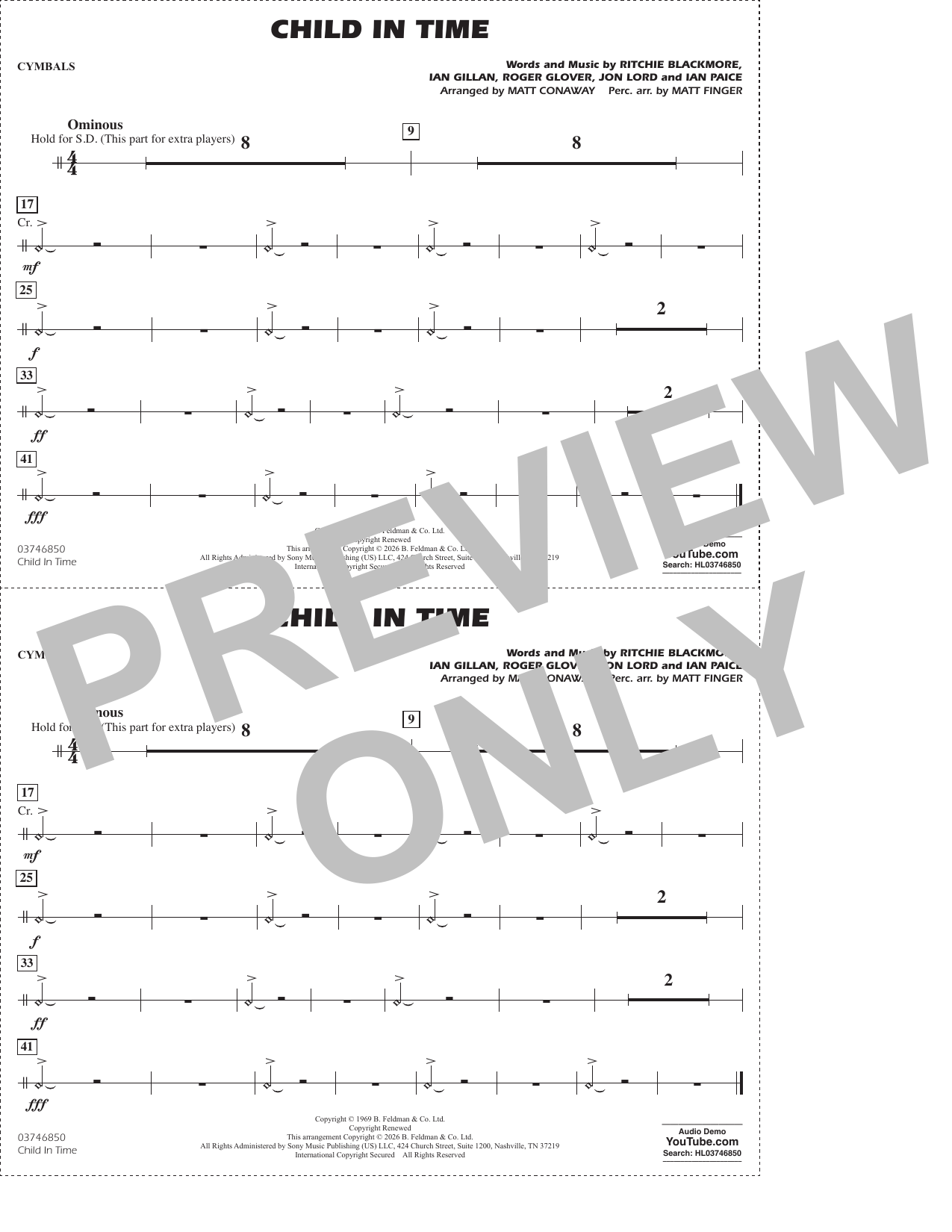 Child In Time (arr. Conaway Finger) - Cymbals