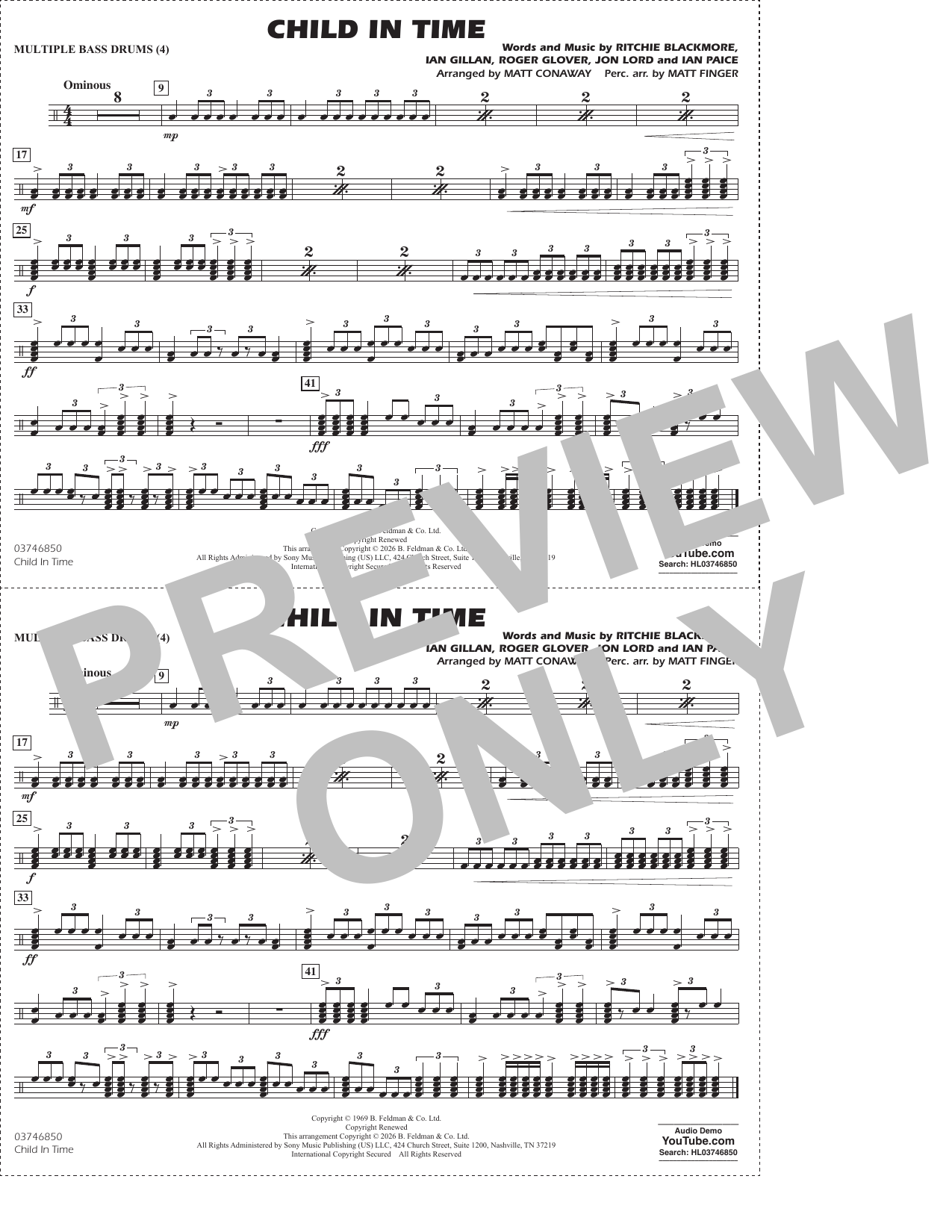 Child In Time (arr. Conaway Finger) - Multiple Bass Drums