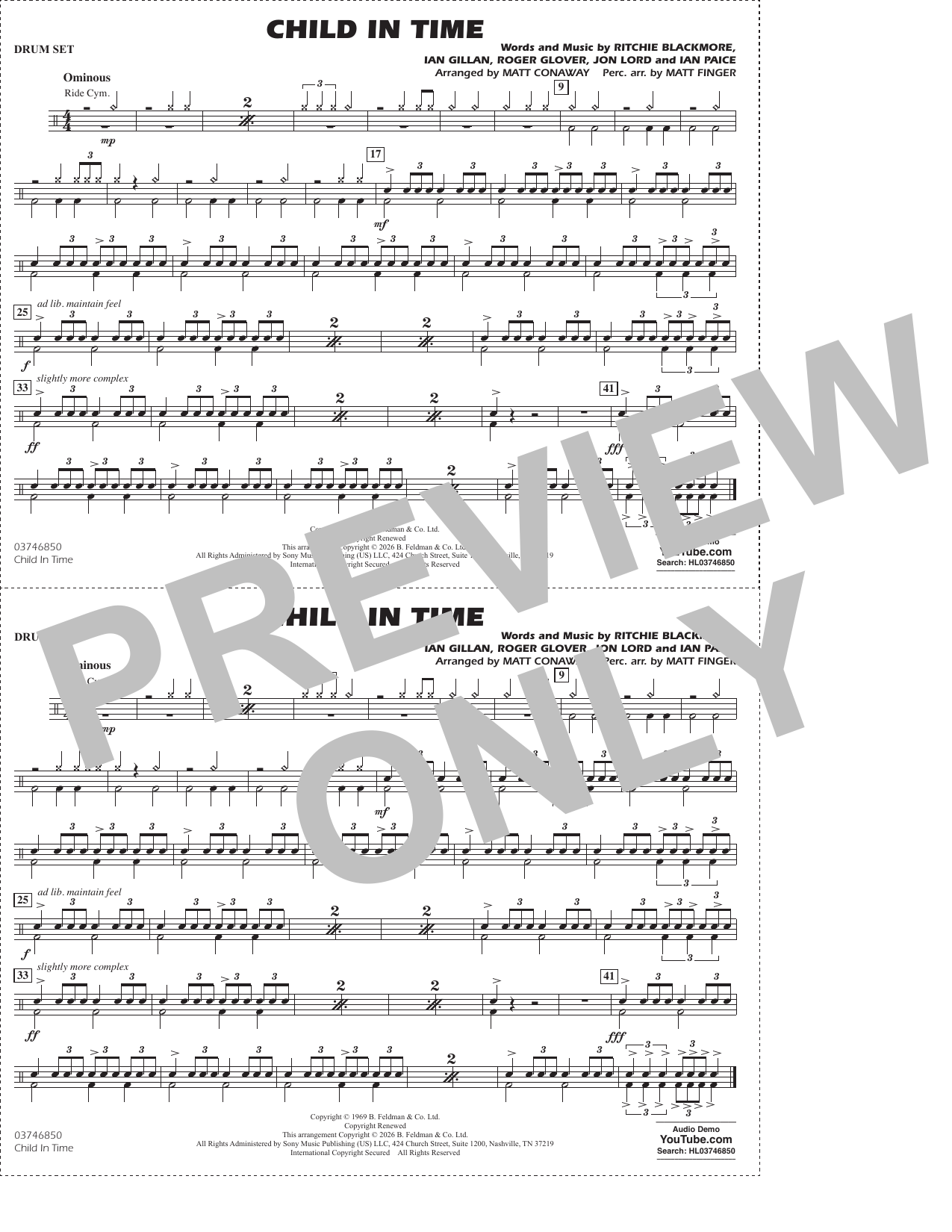 Child In Time (arr. Conaway Finger) - Drum Set