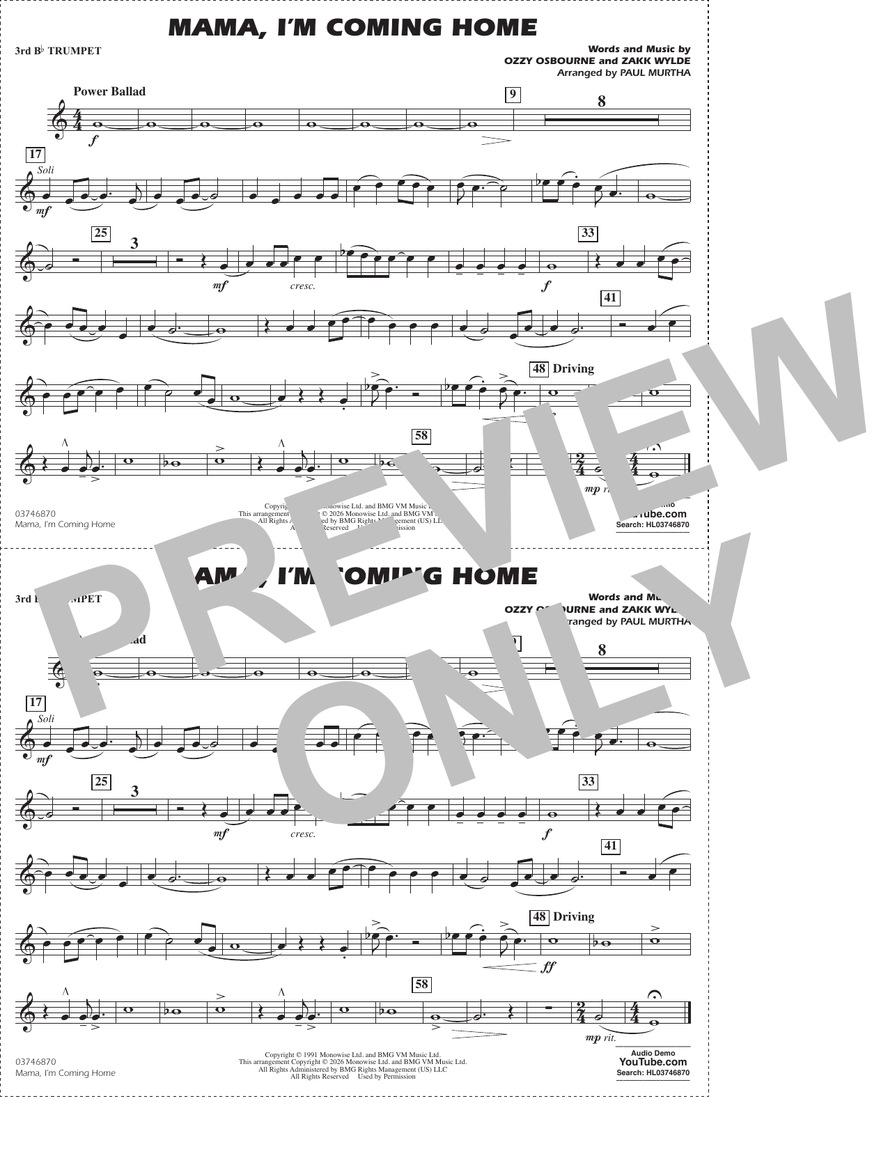 Mama, I'm Coming Home (arr. Paul Murtha) - 3rd Bb Trumpet