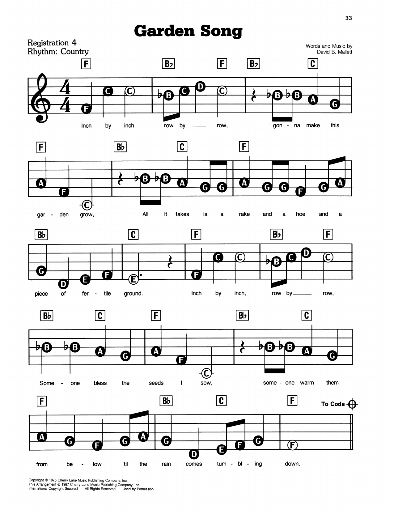 Garden Song: E-Z Play Today