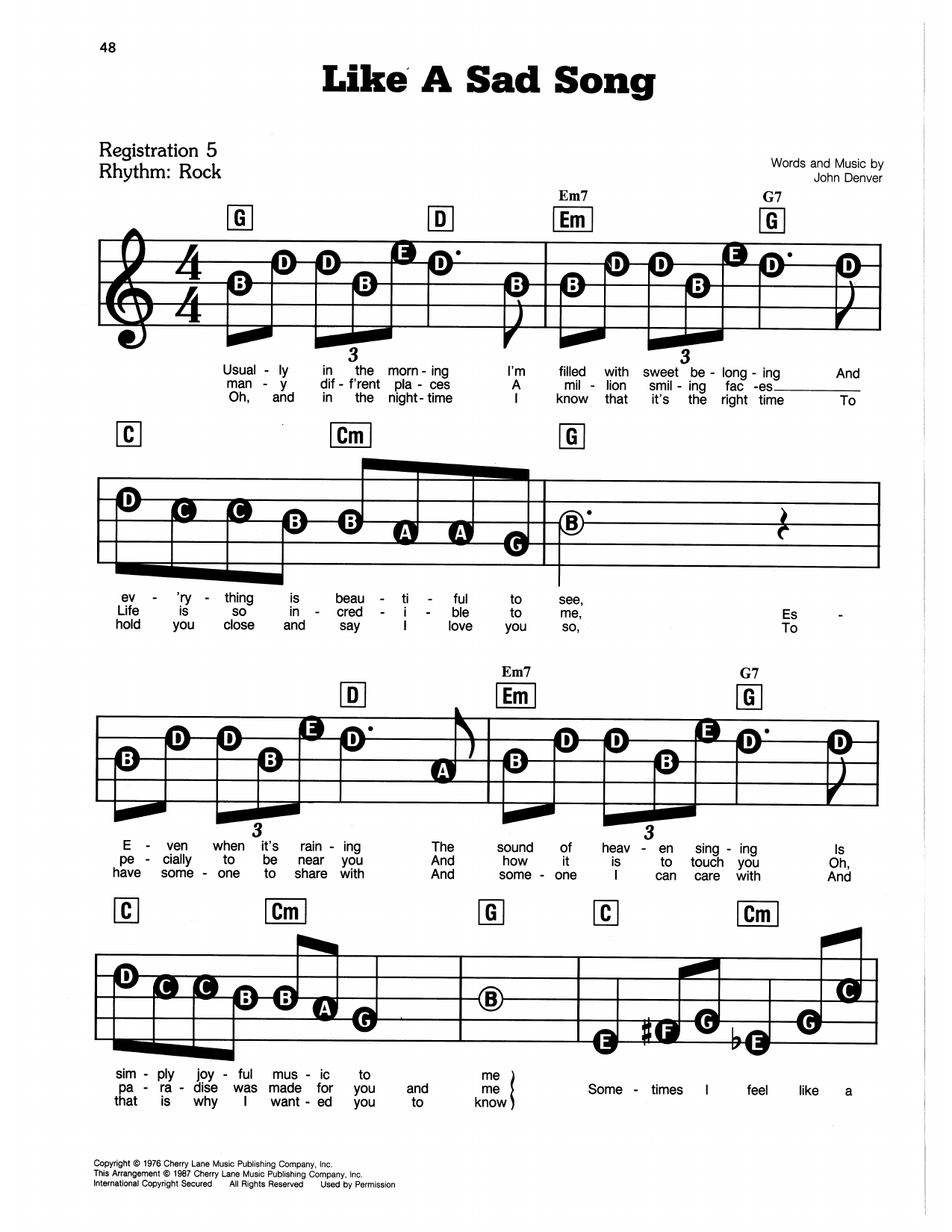 Like A Sad Song: E-Z Play Today