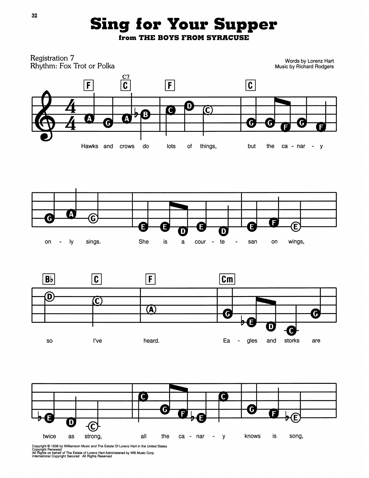 Sing For Your Supper (from The Boys From Syracuse): E-Z Play Today