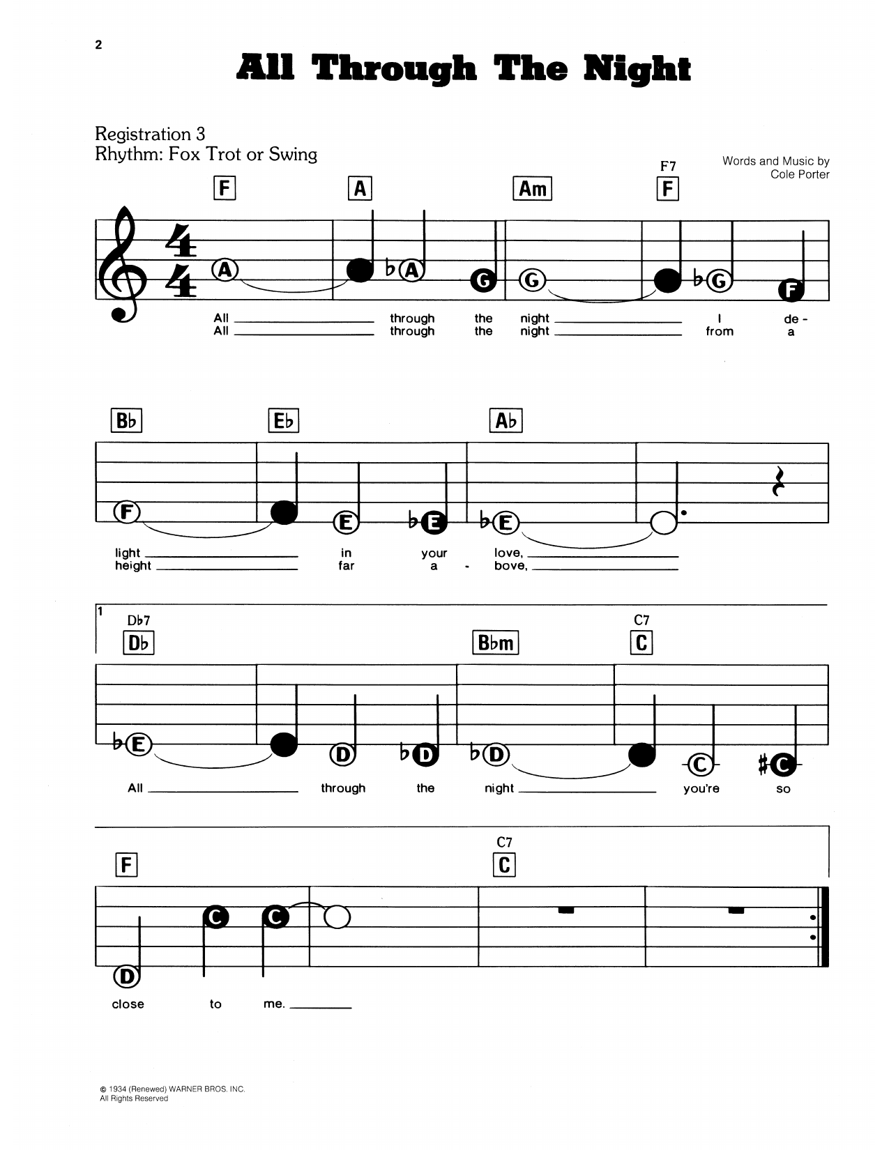 All Through The Night (from Anything Goes): E-Z Play Today
