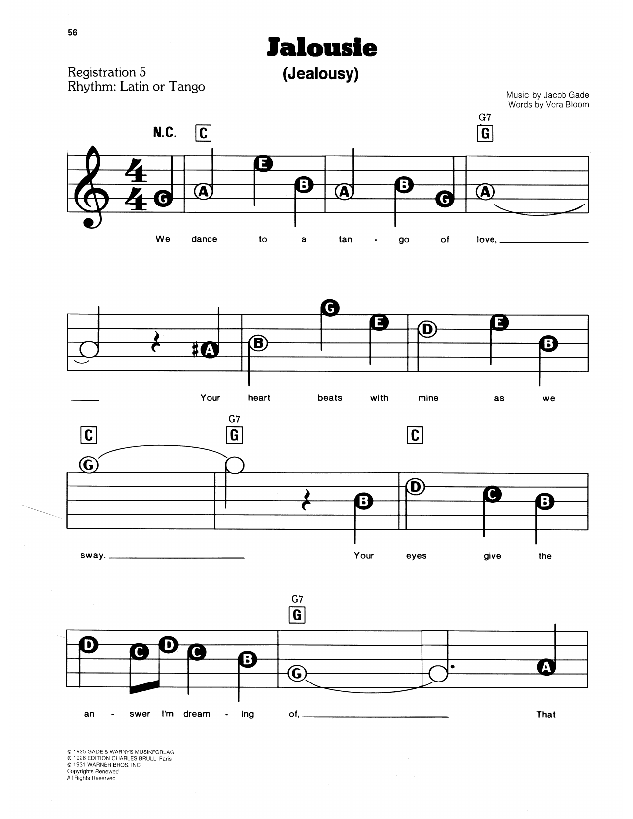 Jalousie (Jealousy): E-Z Play Today