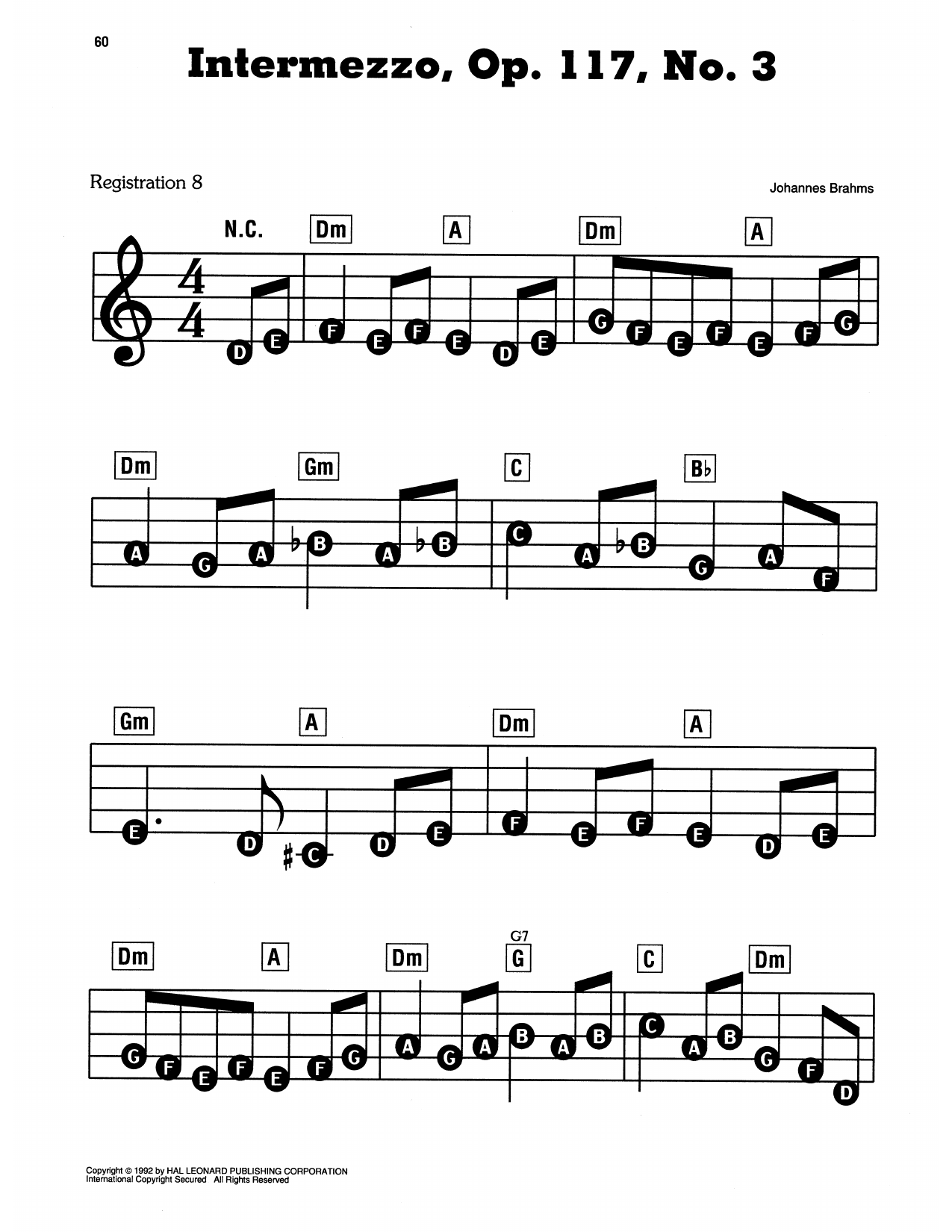Intermezzo, Op. 117, No. 3: E-Z Play Today