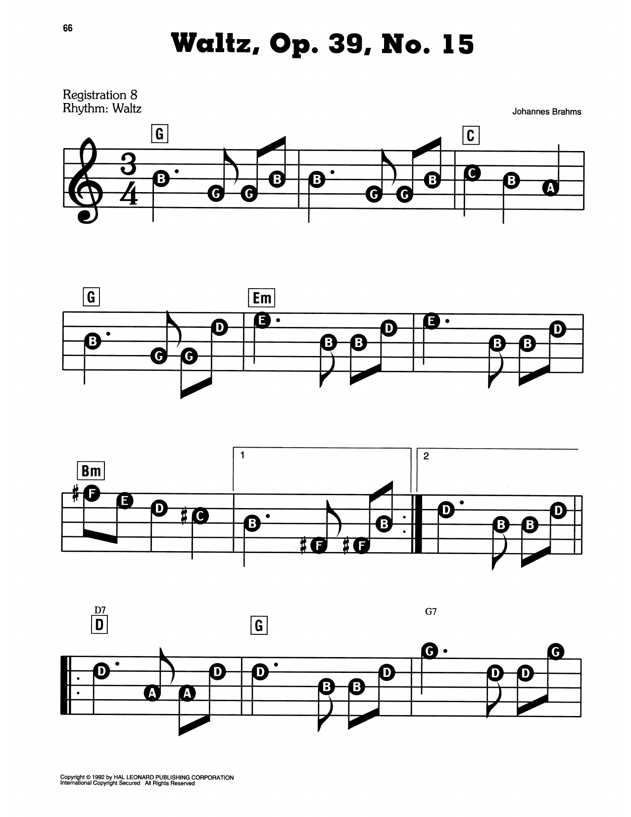 Waltz, Op. 39, No. 15: E-Z Play Today