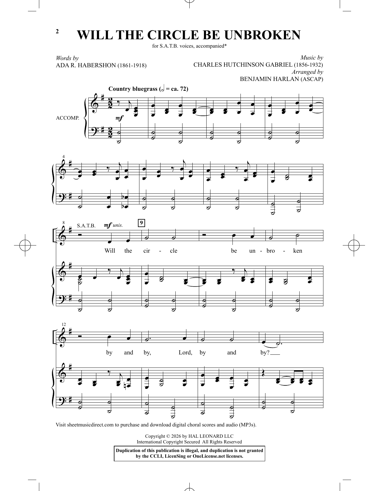 Will The Circle Be Unbroken: SATB Choral Octavo