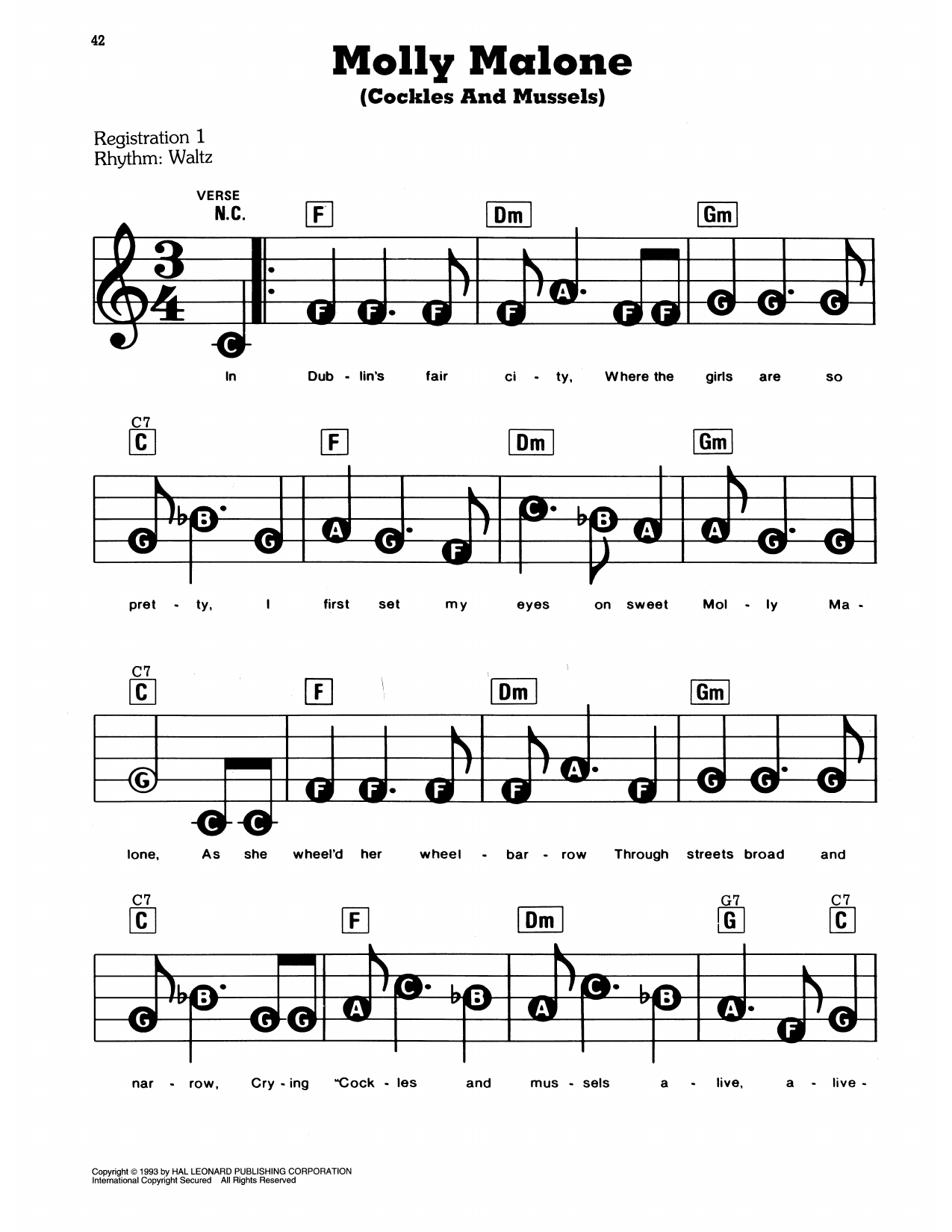 Molly Malone (Cockles & Mussels): E-Z Play Today