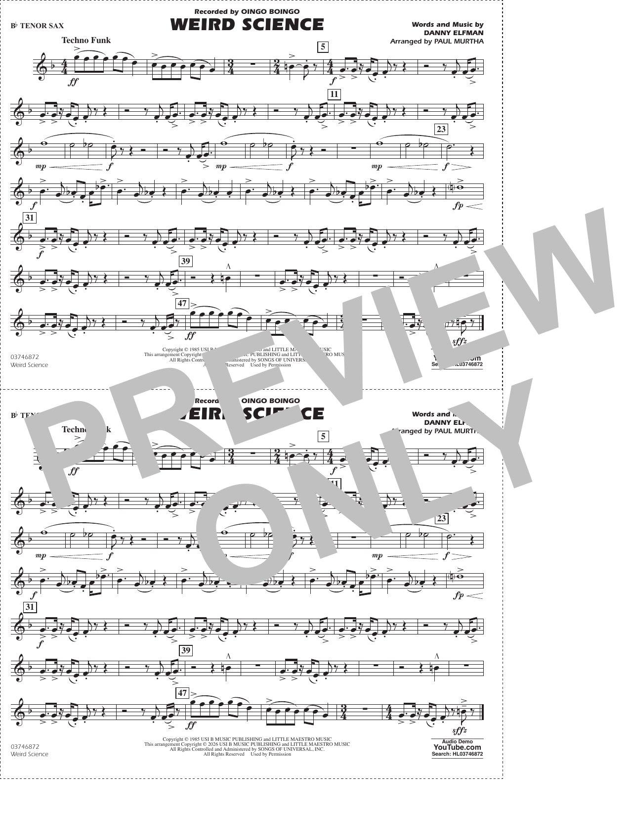 Weird Science (arr. Paul Murtha) - Bb Tenor Sax