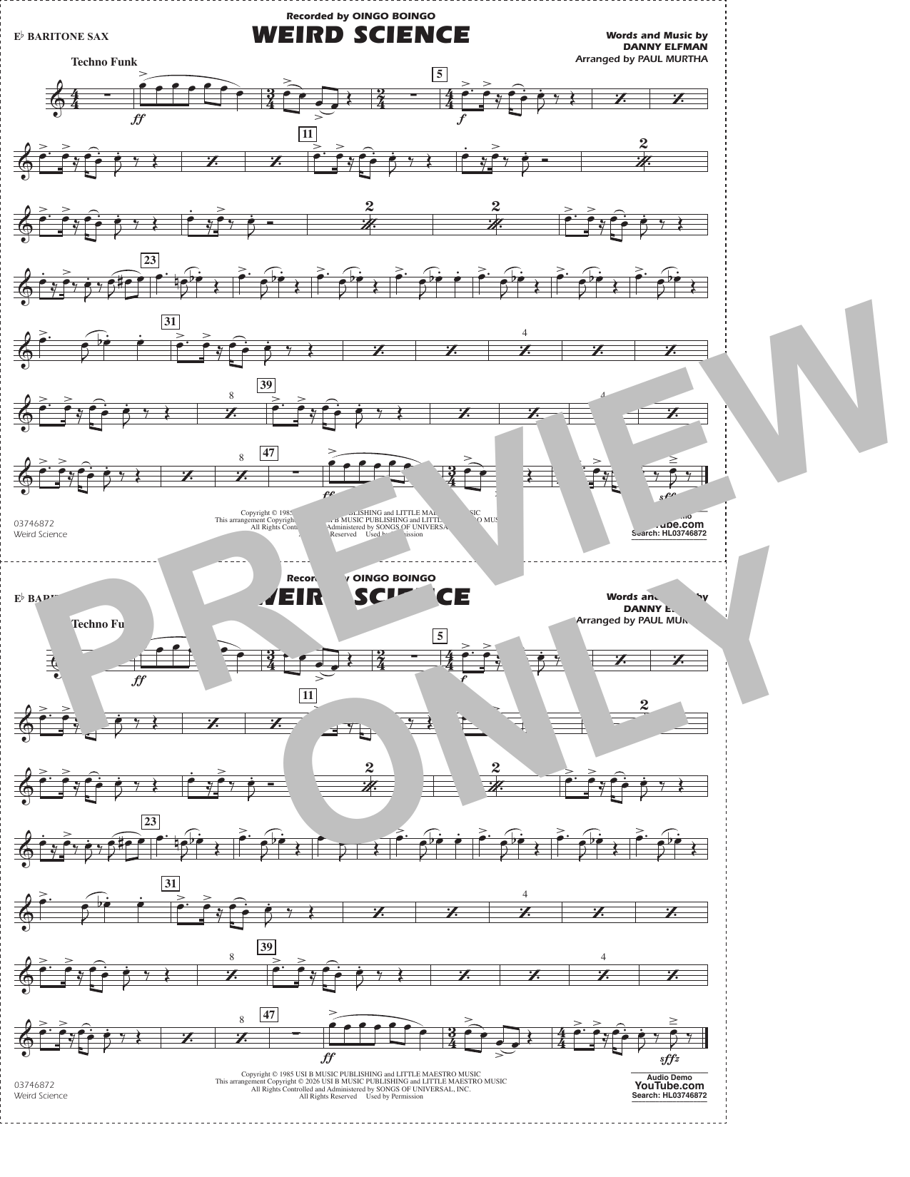 Weird Science (arr. Paul Murtha) - Eb Baritone Sax