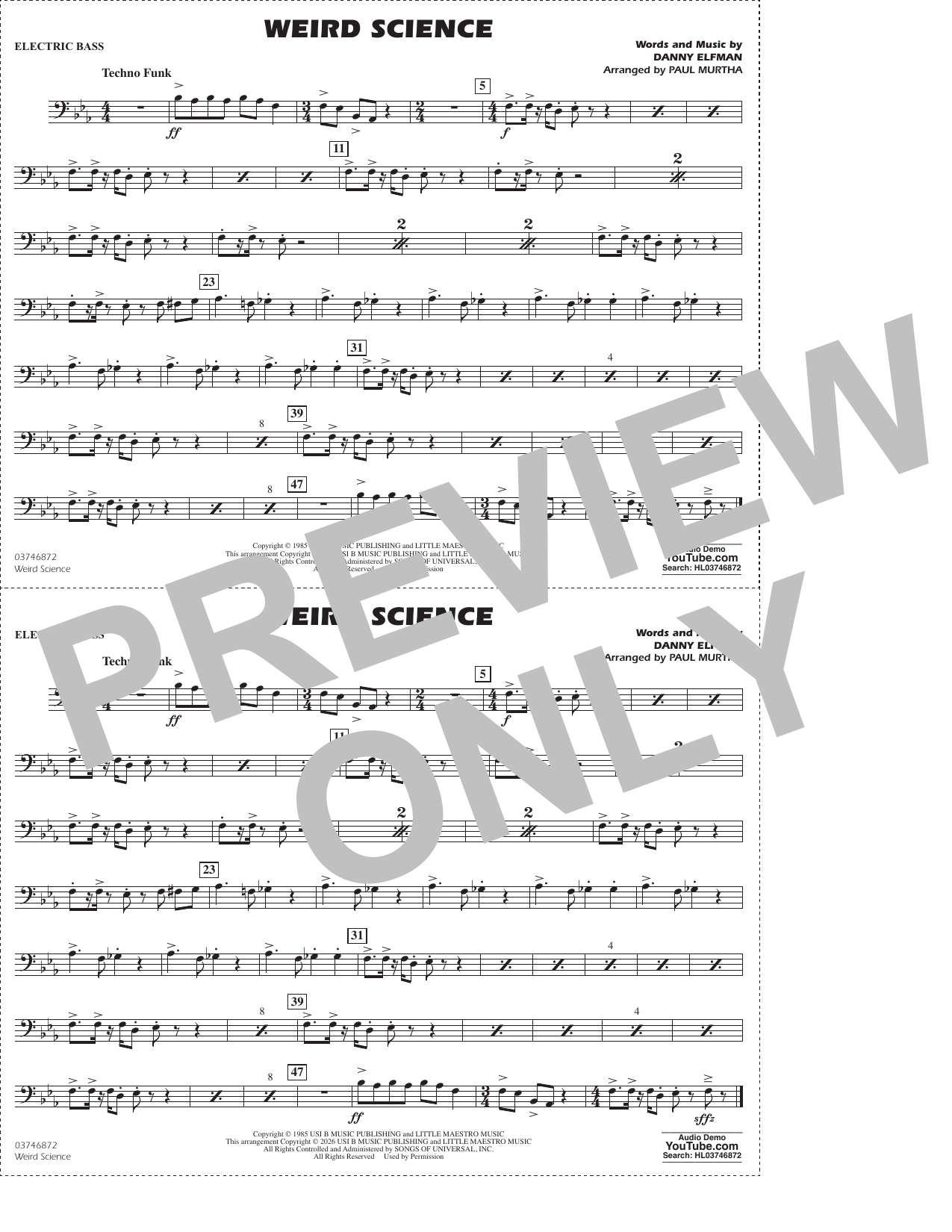 Weird Science (arr. Paul Murtha) - Electric Bass