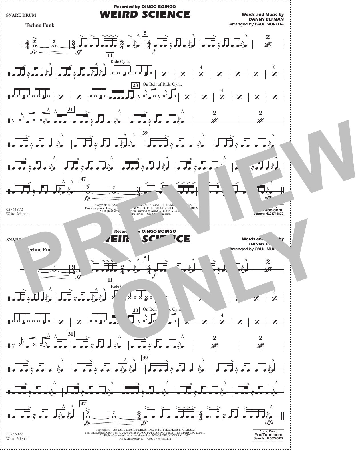 Weird Science (arr. Paul Murtha) - Snare Drum