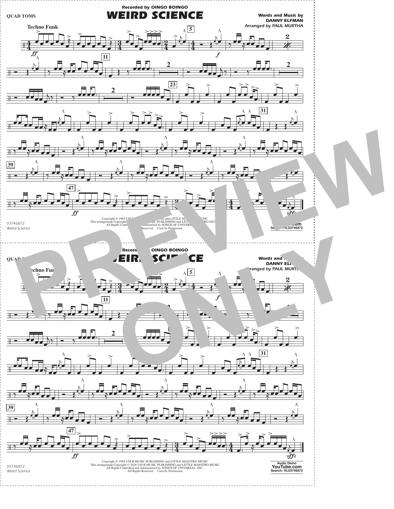 Weird Science (arr. Paul Murtha) - Quad Toms