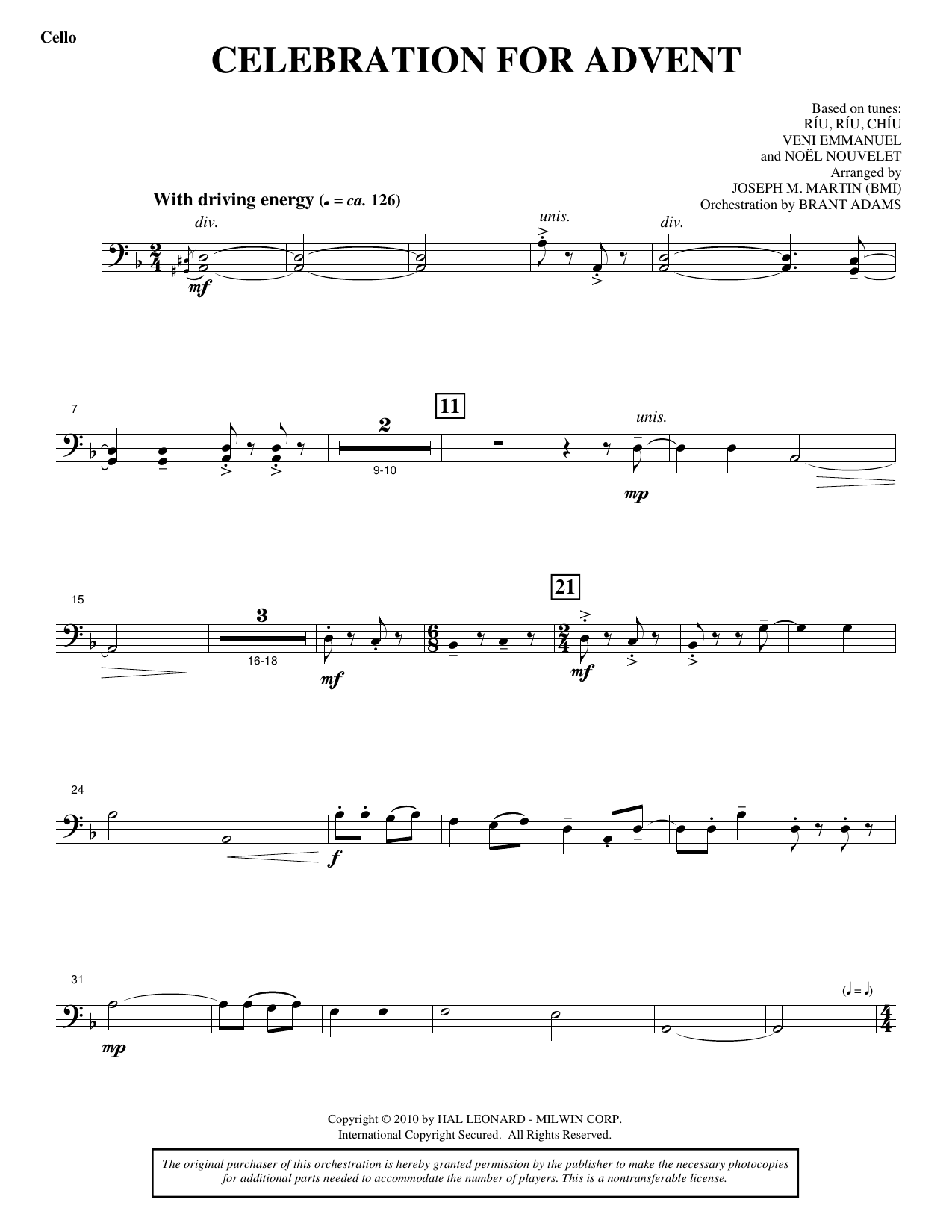 Celebration for Advent - Cello: Choral Instrumental Pak