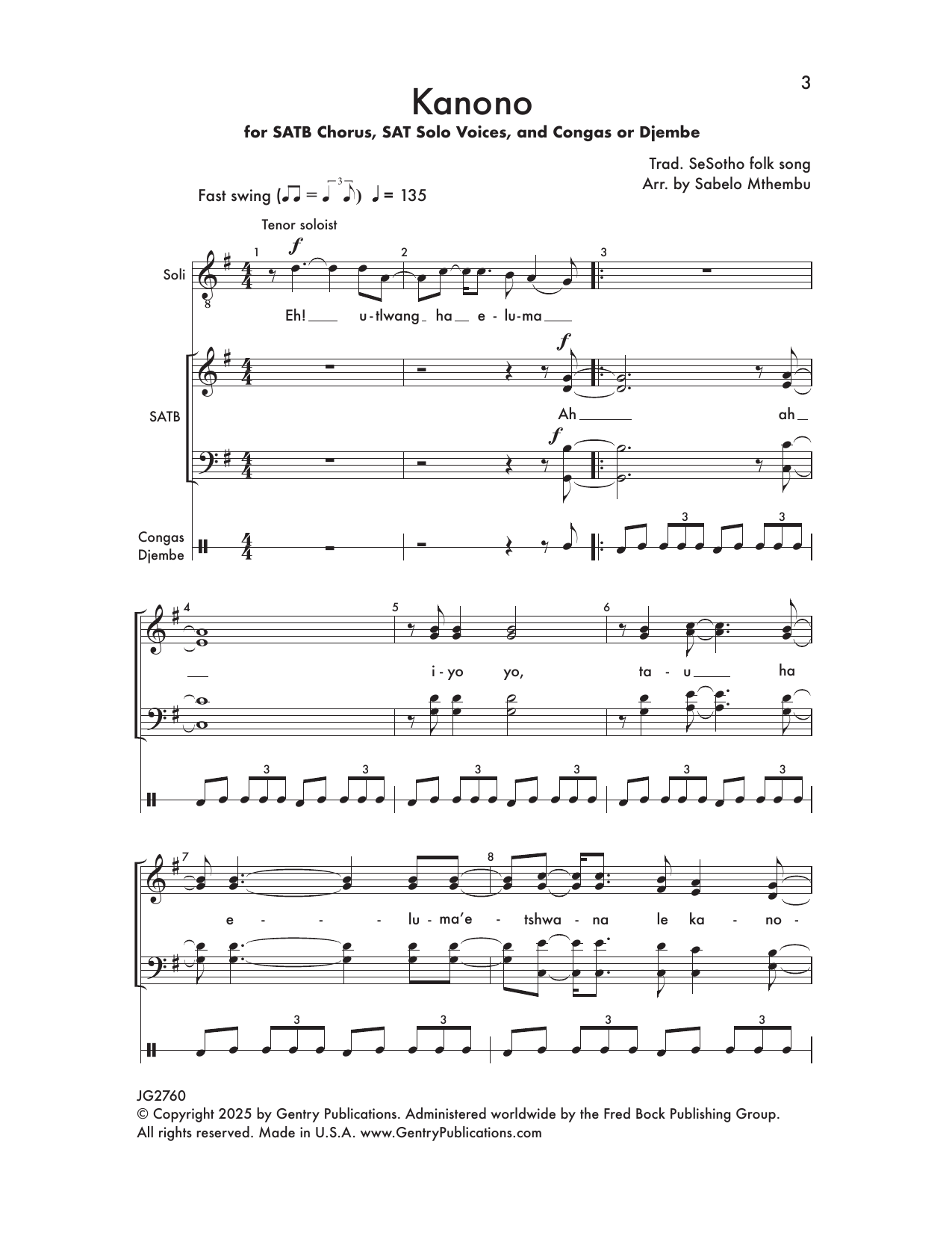 Kanono: SATB Choral Octavo