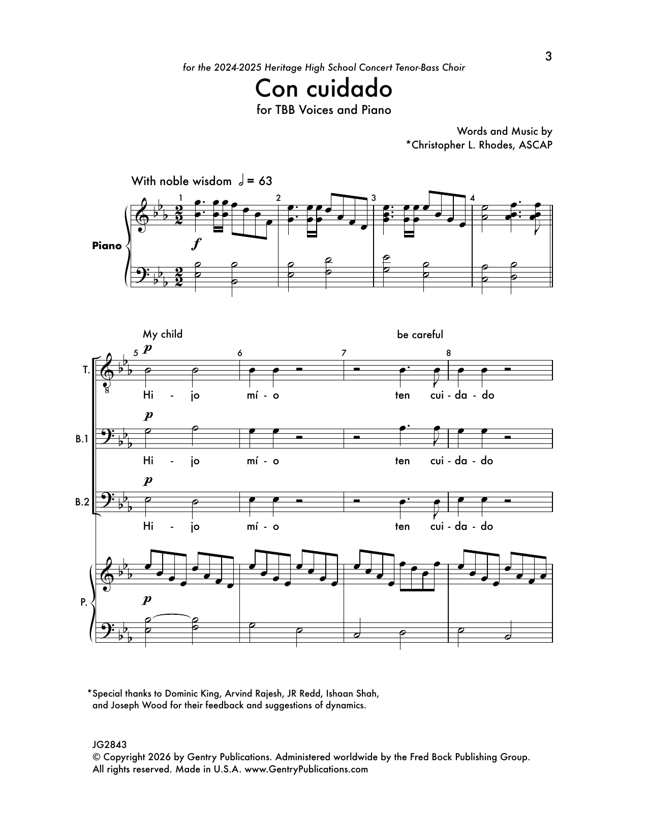 Con Cuidado: TBB Choral Octavo