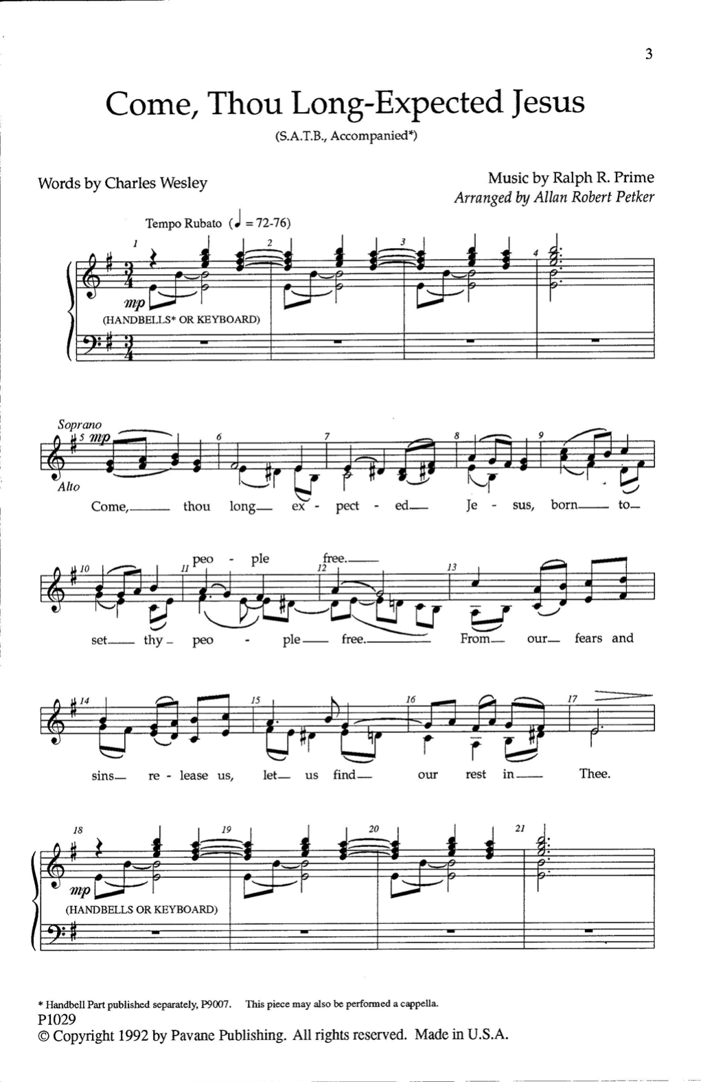 Come Thou Long-Expected Jesus: SATB Choral Octavo