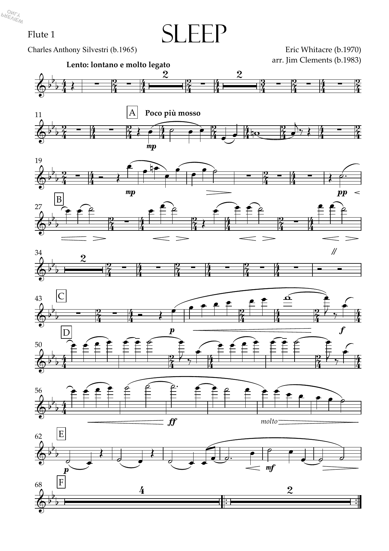 Sleep (arr. Jim Clements) - Flute 1