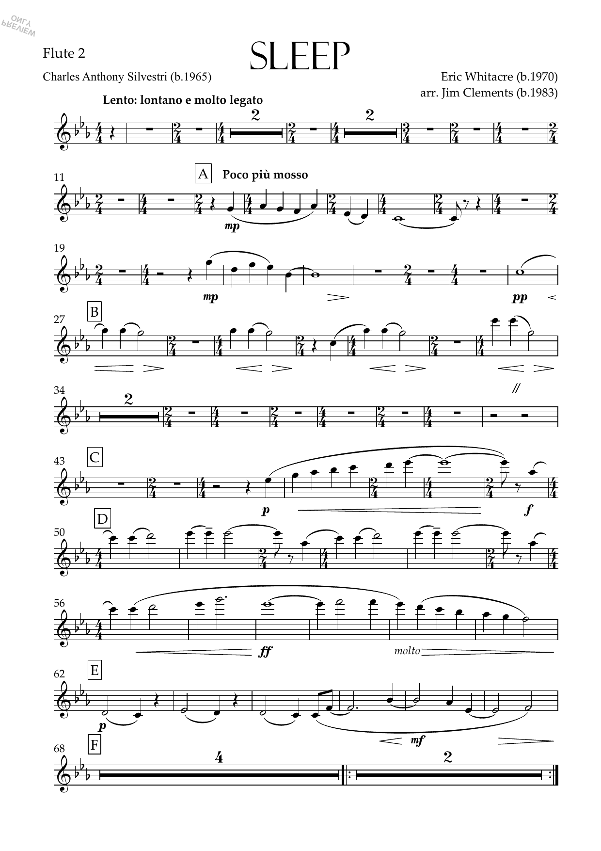 Sleep (arr. Jim Clements) - Flute 2