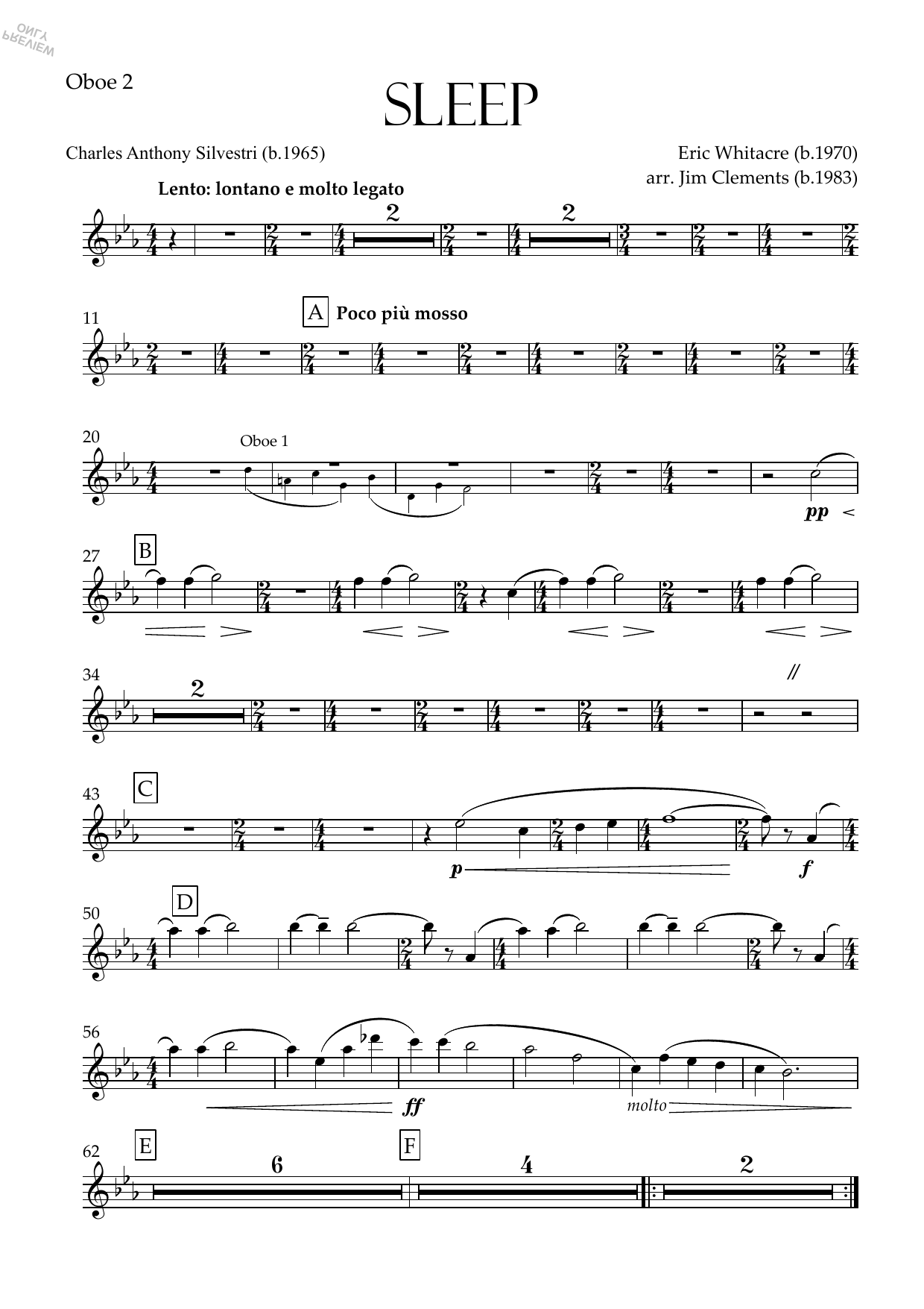 Sleep (arr. Jim Clements) - Oboe 2