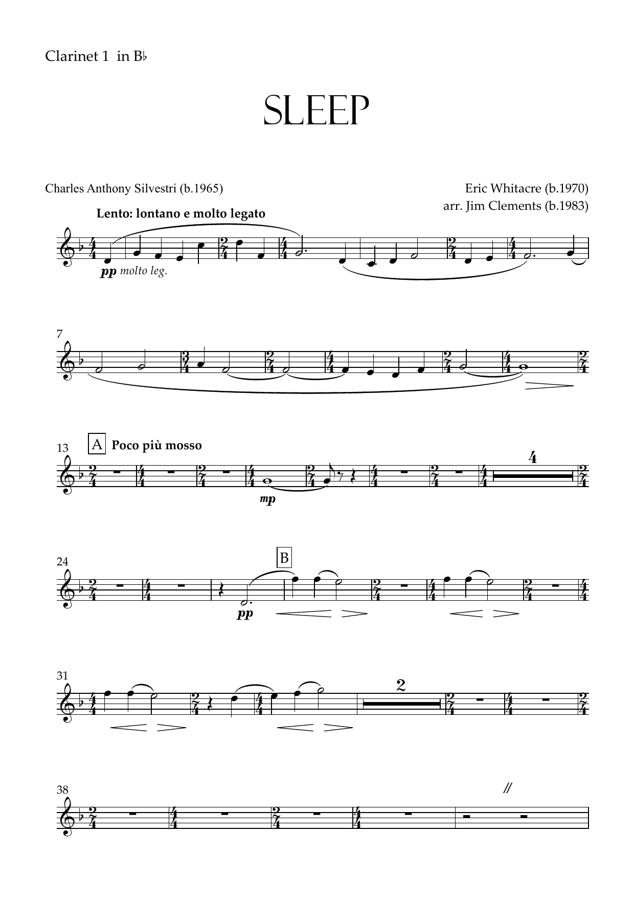 Sleep (arr. Jim Clements) - Clarinet 1 in Bb