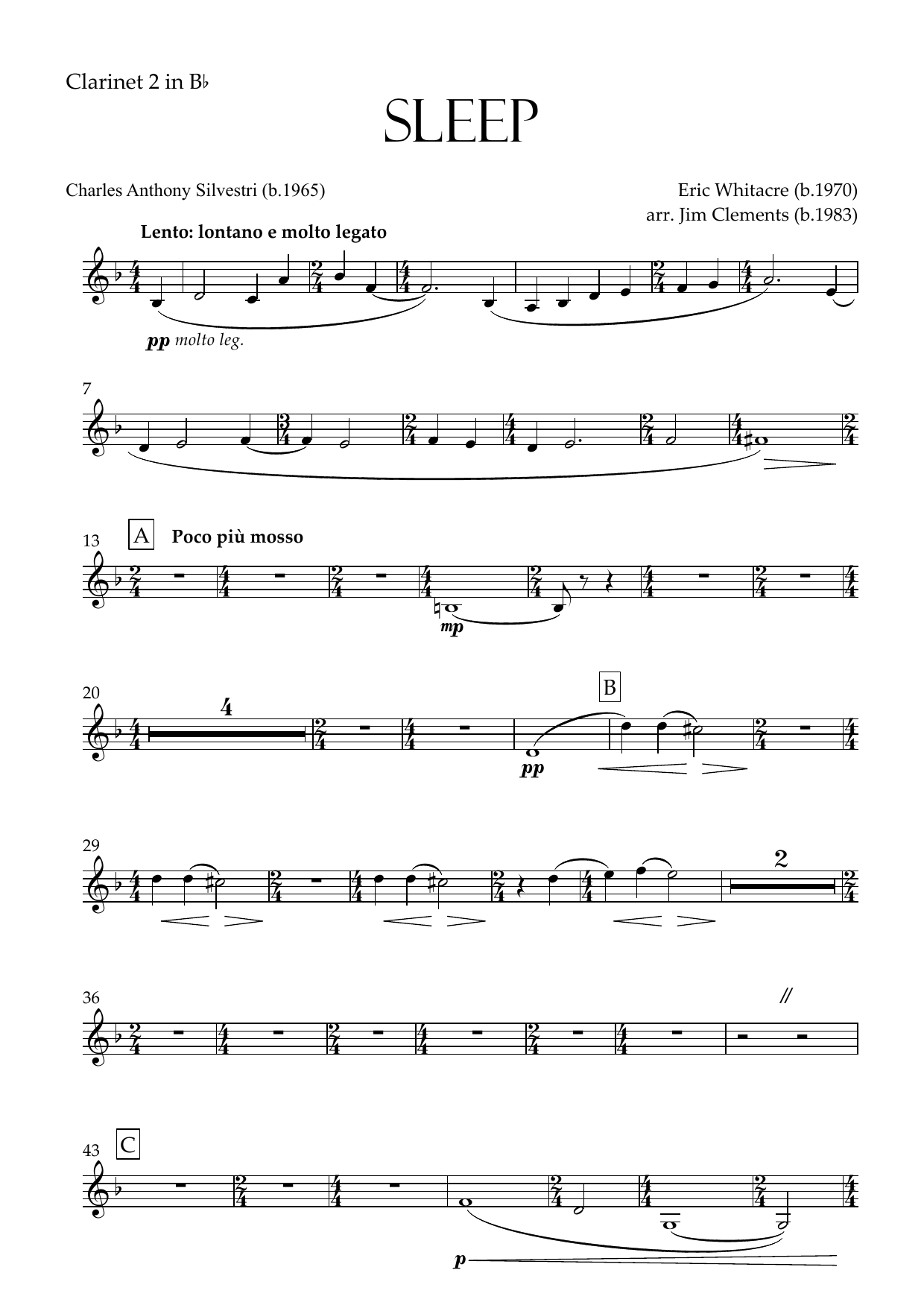 Sleep (arr. Jim Clements) - Clarinet 2 in Bb
