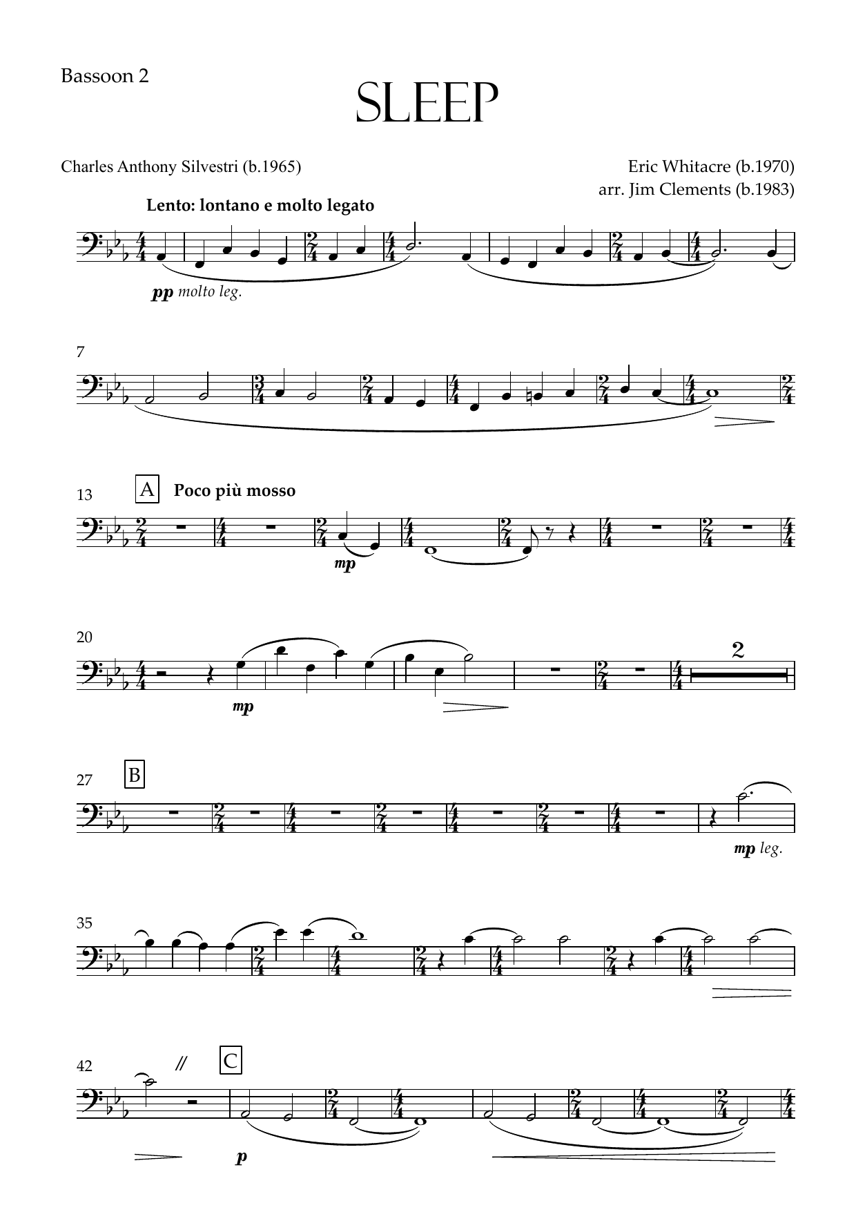 Sleep (arr. Jim Clements) - Bassoon 2
