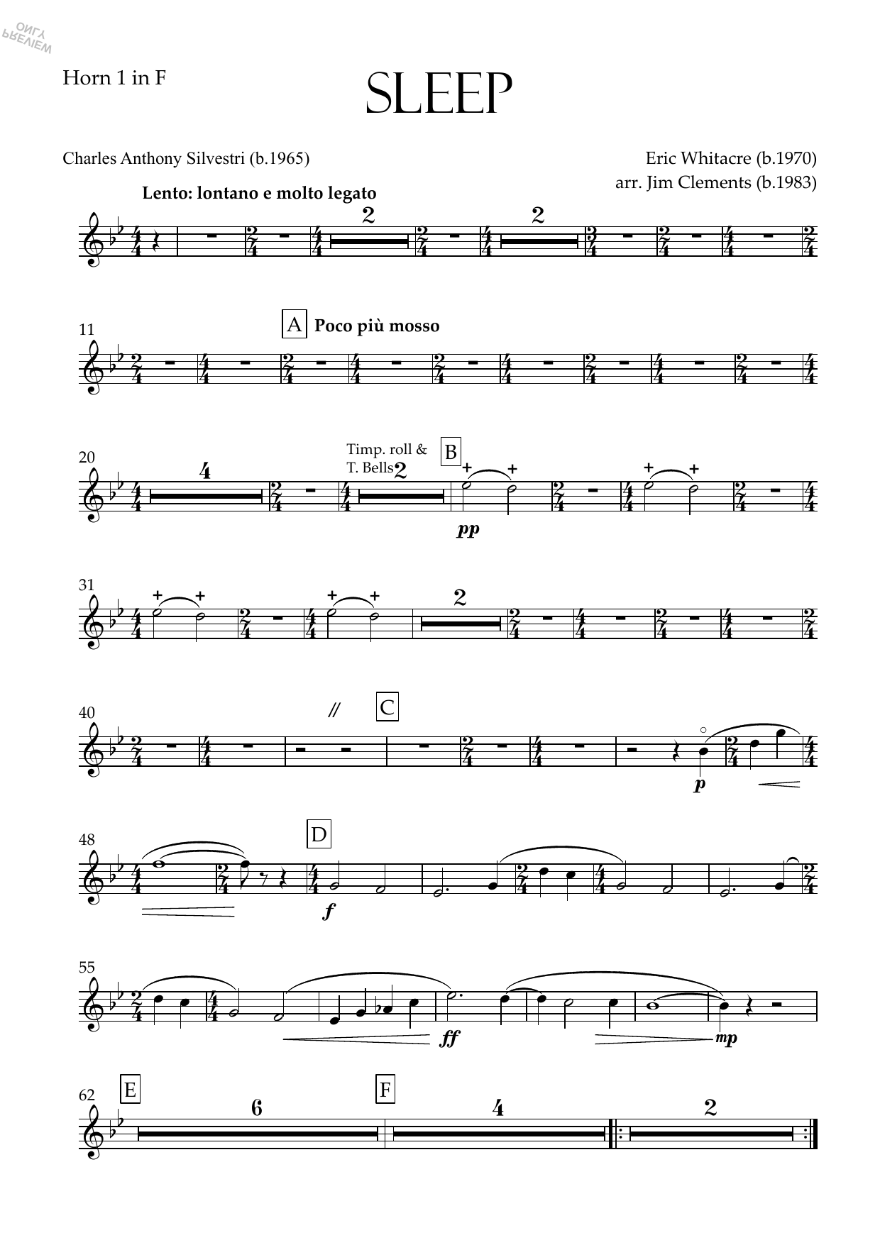 Sleep (arr. Jim Clements) - Horn 1 in F