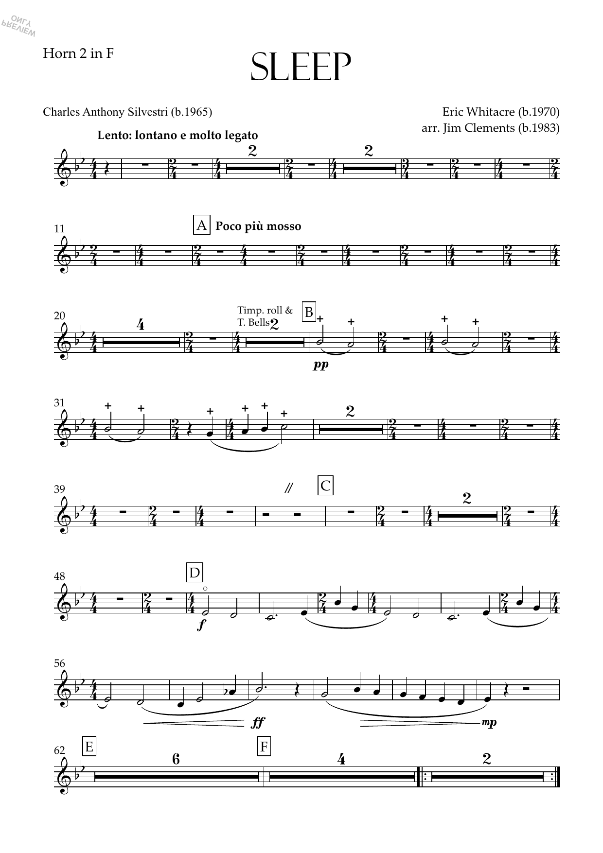 Sleep (arr. Jim Clements) - Horn 2 in F