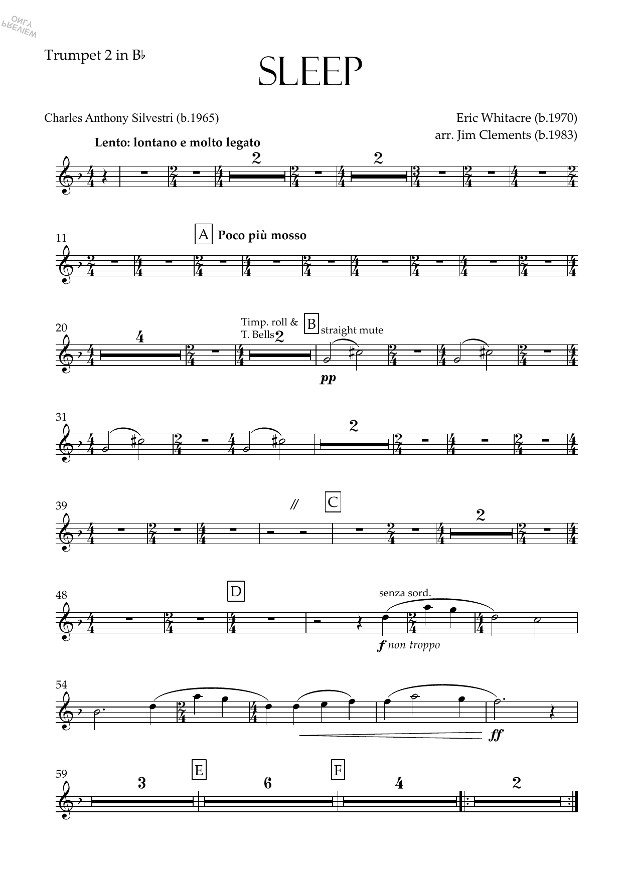 Sleep (arr. Jim Clements) - Trumpet 2 in Bb