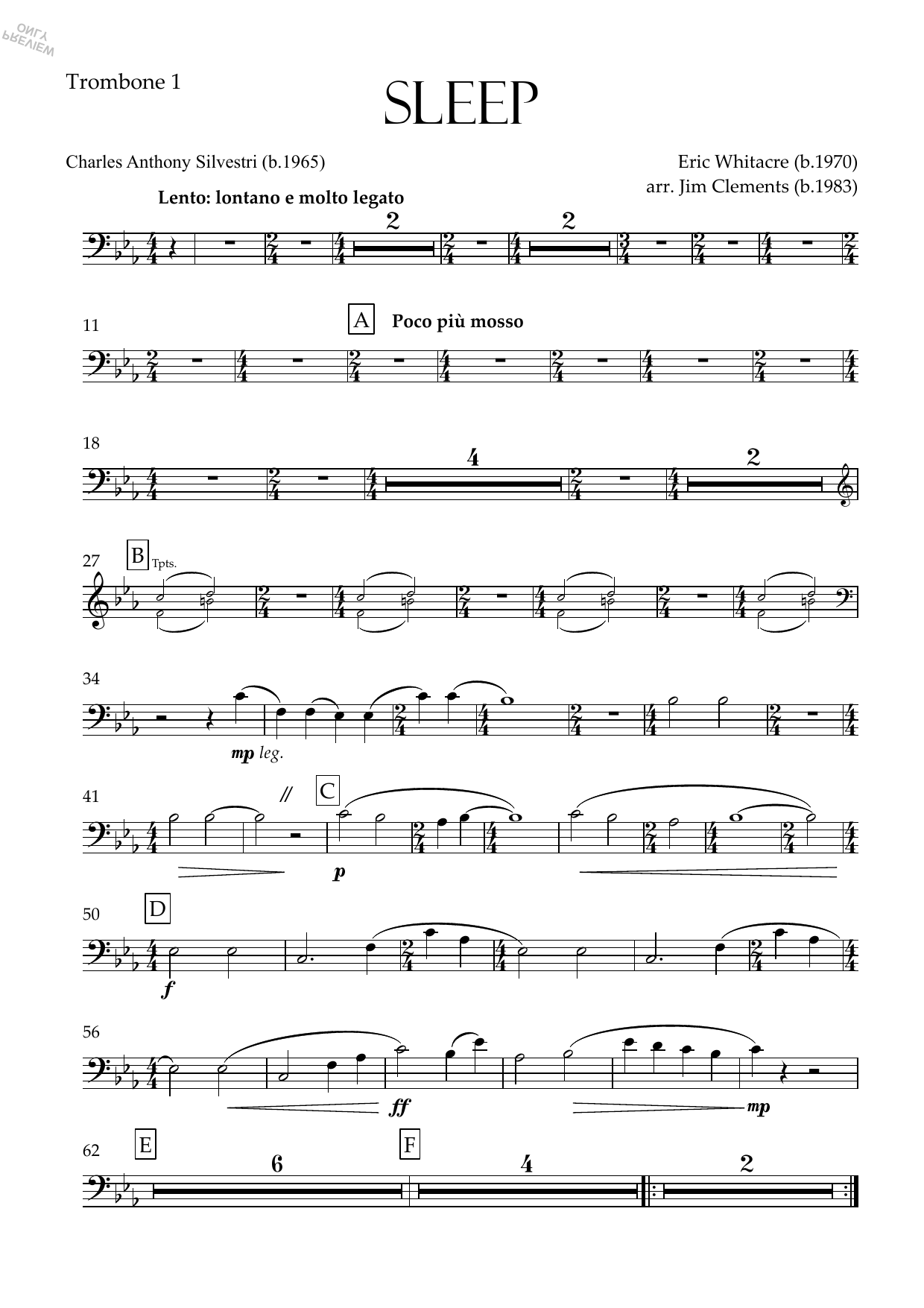 Sleep (arr. Jim Clements) - Trombone 1