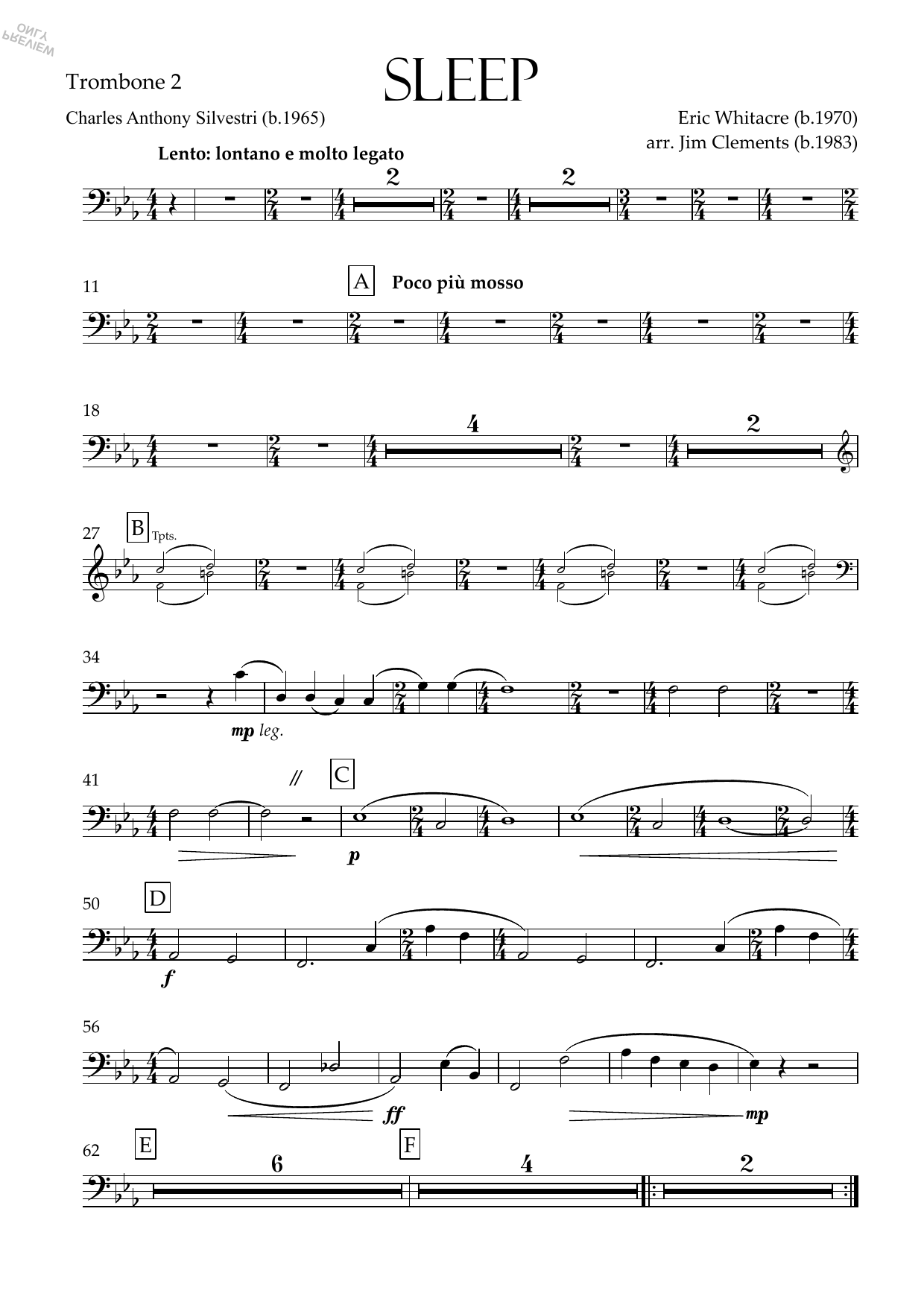Sleep (arr. Jim Clements) - Trombone 2