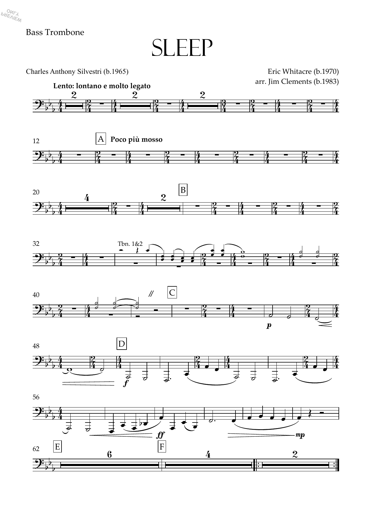 Sleep (arr. Jim Clements) - Bass Trombone